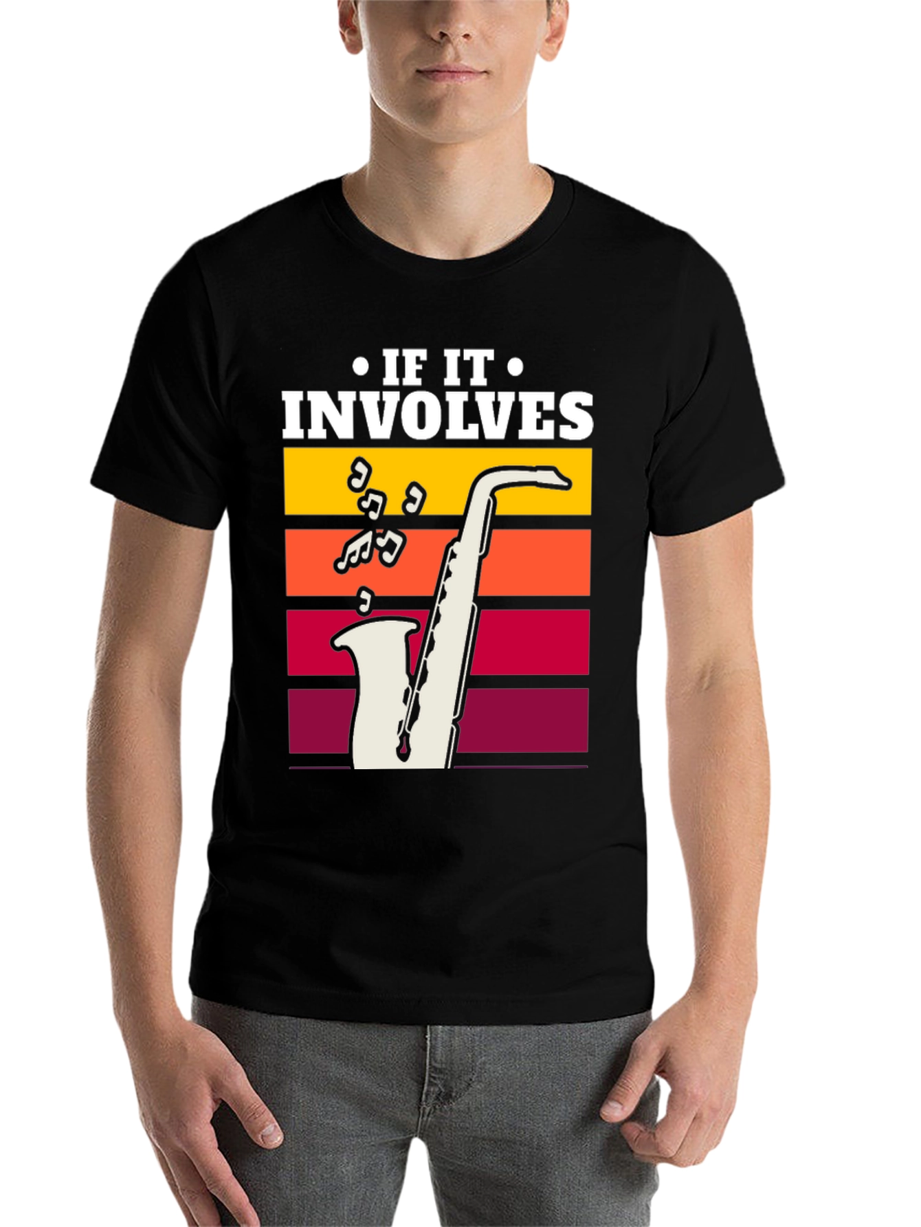 Black Saxophone Music Lover T-Shirt - If It Involves Sax view 7