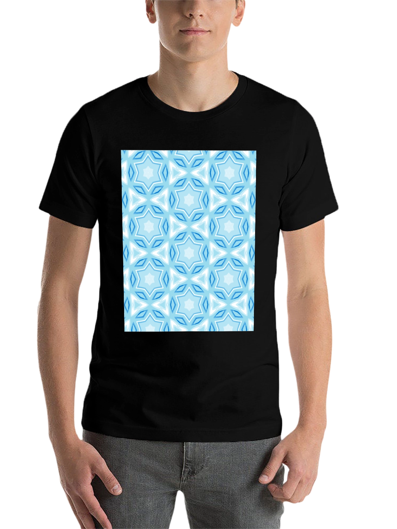 Black Blue Star Pattern T-Shirt view 7