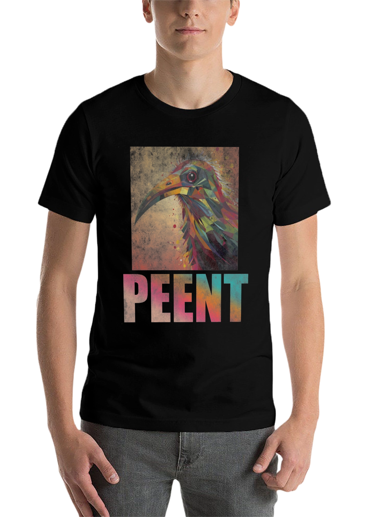 Black Abstract Bird Art Tee - Unique Graphic T-Shirt view 7