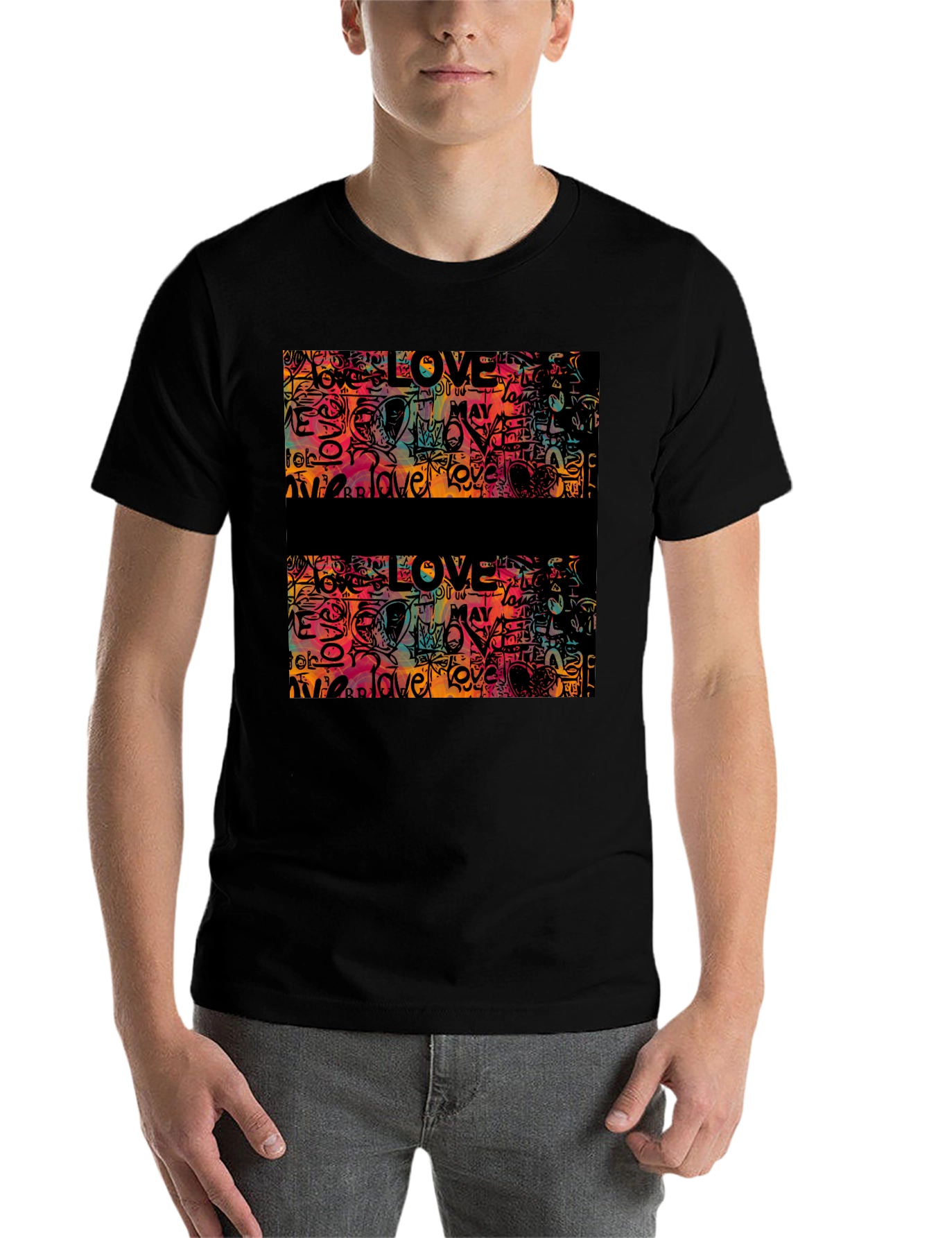 Black Love Graffiti Graphic Tee - Men's Black T-Shirt view 7