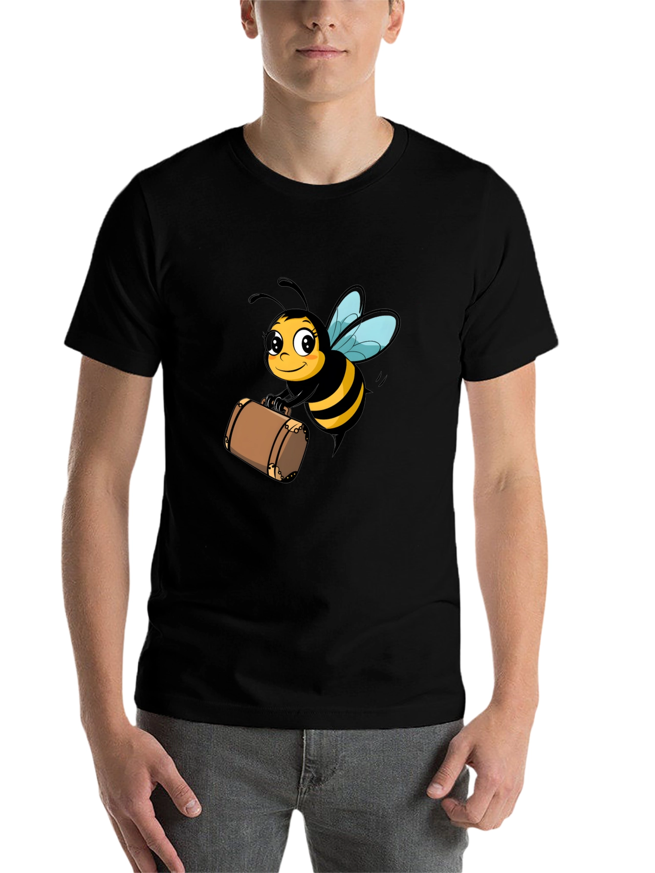 Black Bee Travel T-Shirt - Black Cotton Tee view 7