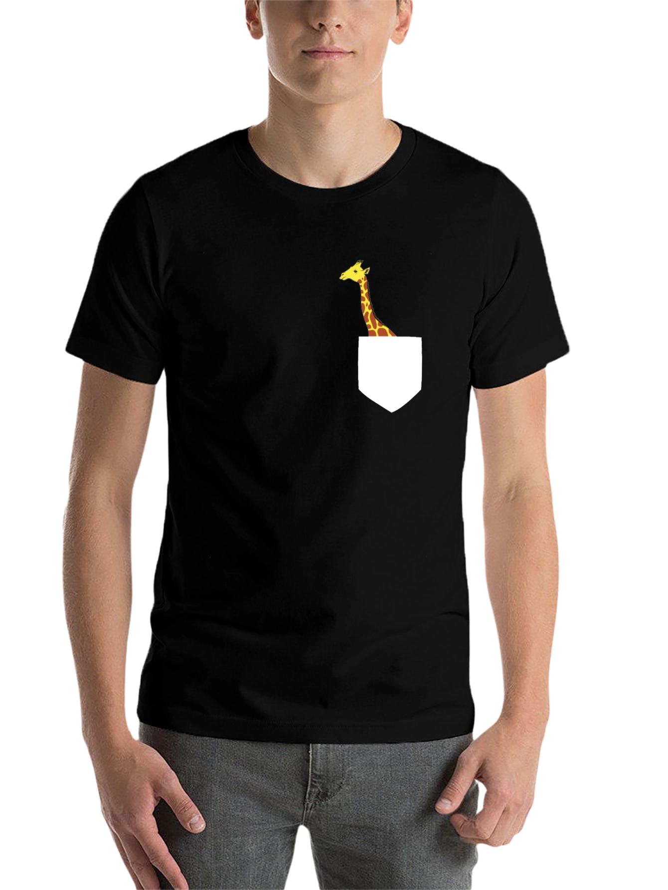 Black Giraffe Pocket T-Shirt - Fun Graphic Tee view 7