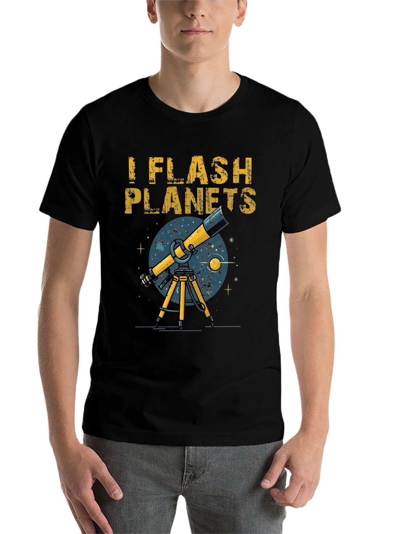 Black I Flash Planets T-Shirt - Astronomy Humor view 7