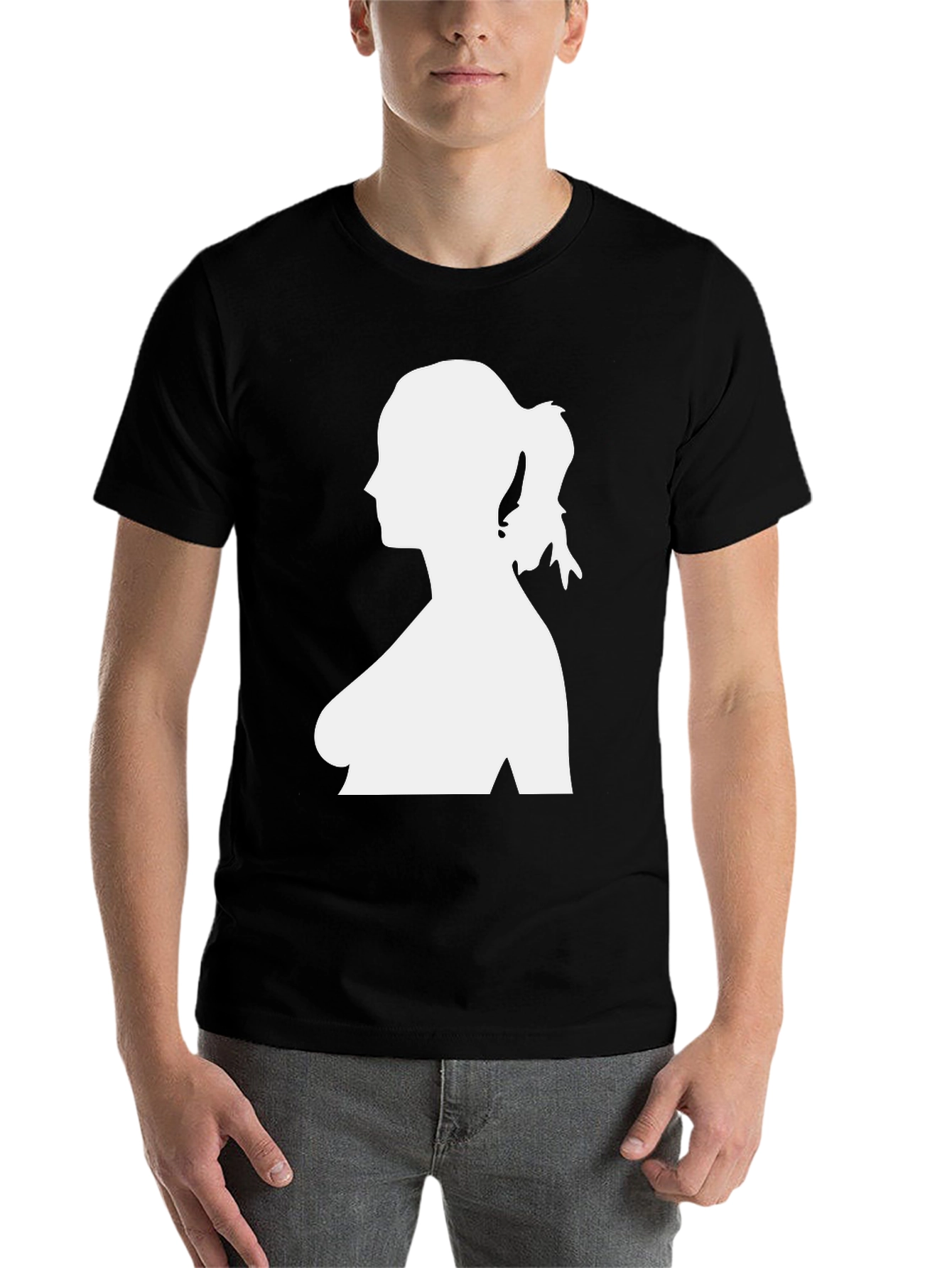 Black Silhouette Woman T-Shirt - Black Cotton Tee view 7