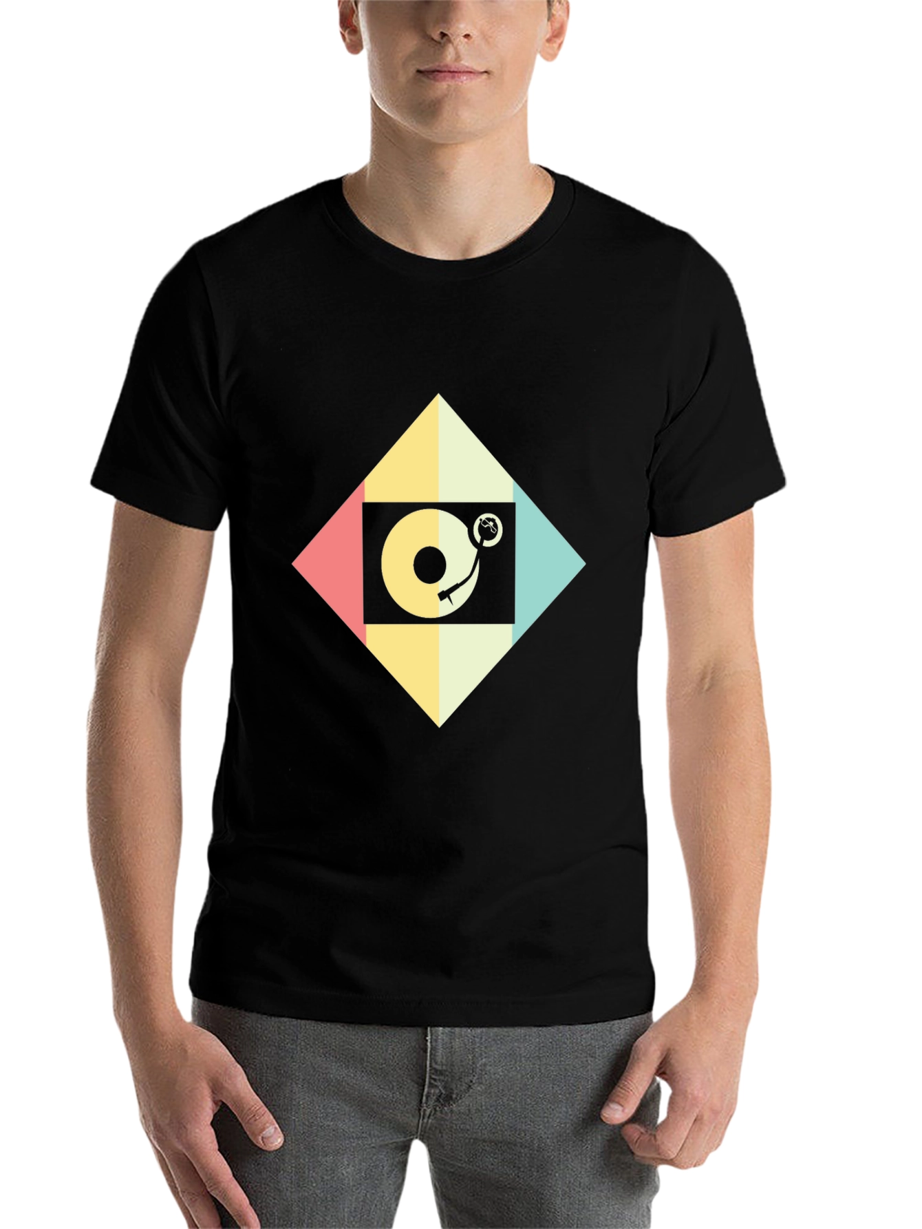 Black Retro Turntable Graphic Tee view 7