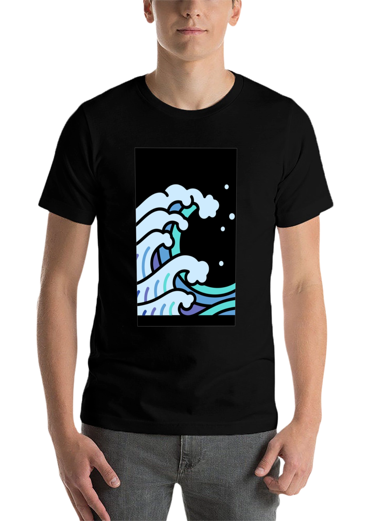 Black Cool Waves Graphic Tee - Black Cotton T-Shirt view 7