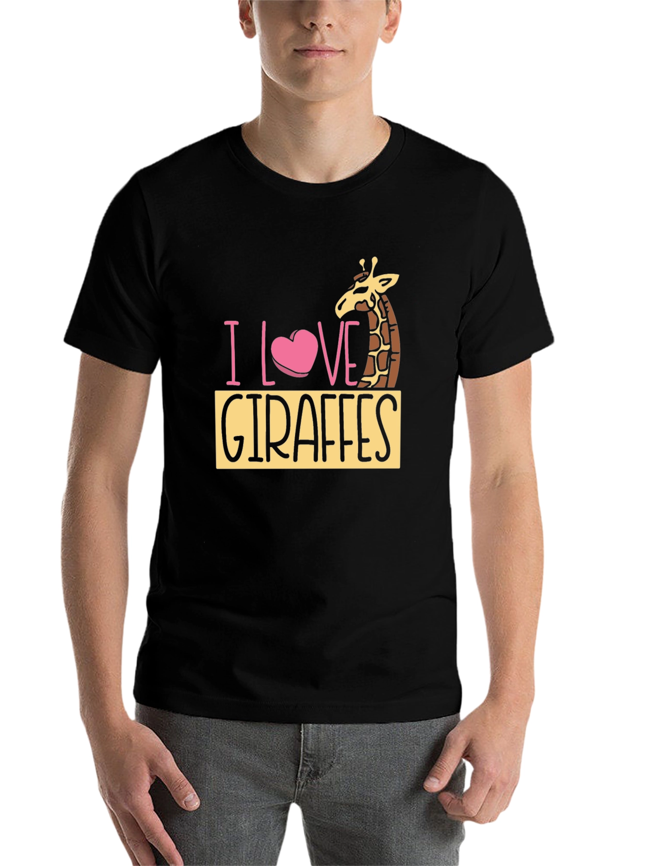 Black I Love Giraffes Black T-Shirt - Animal Lover Tee view 7