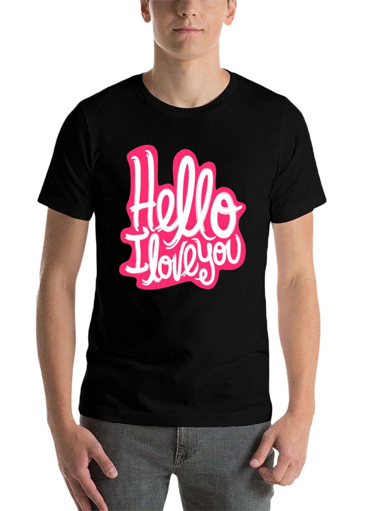 Black Hello I Love You Graphic T-Shirt - Trendy Casual Wear view 7
