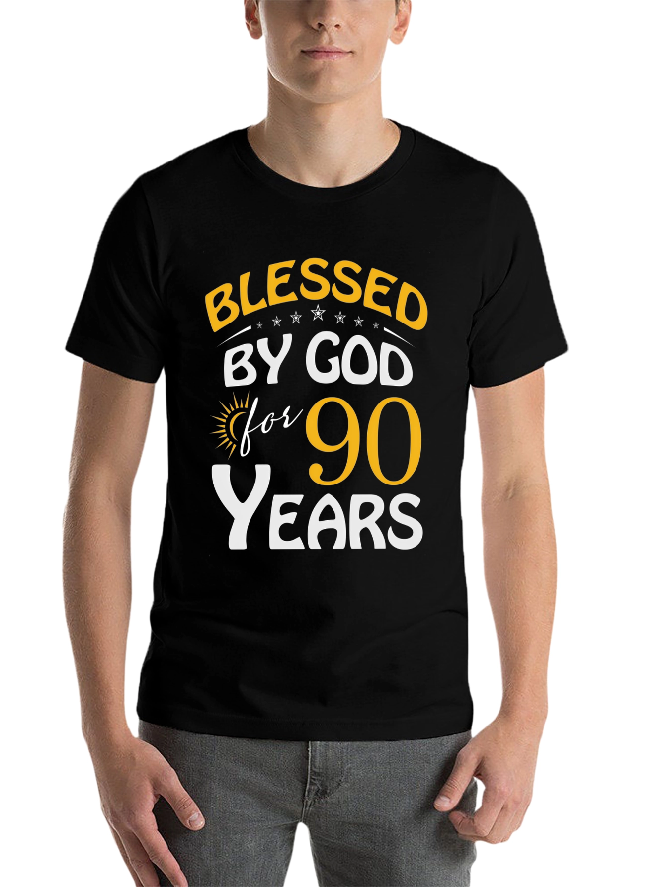 Black Blessed by God 90 Years T-Shirt view 7