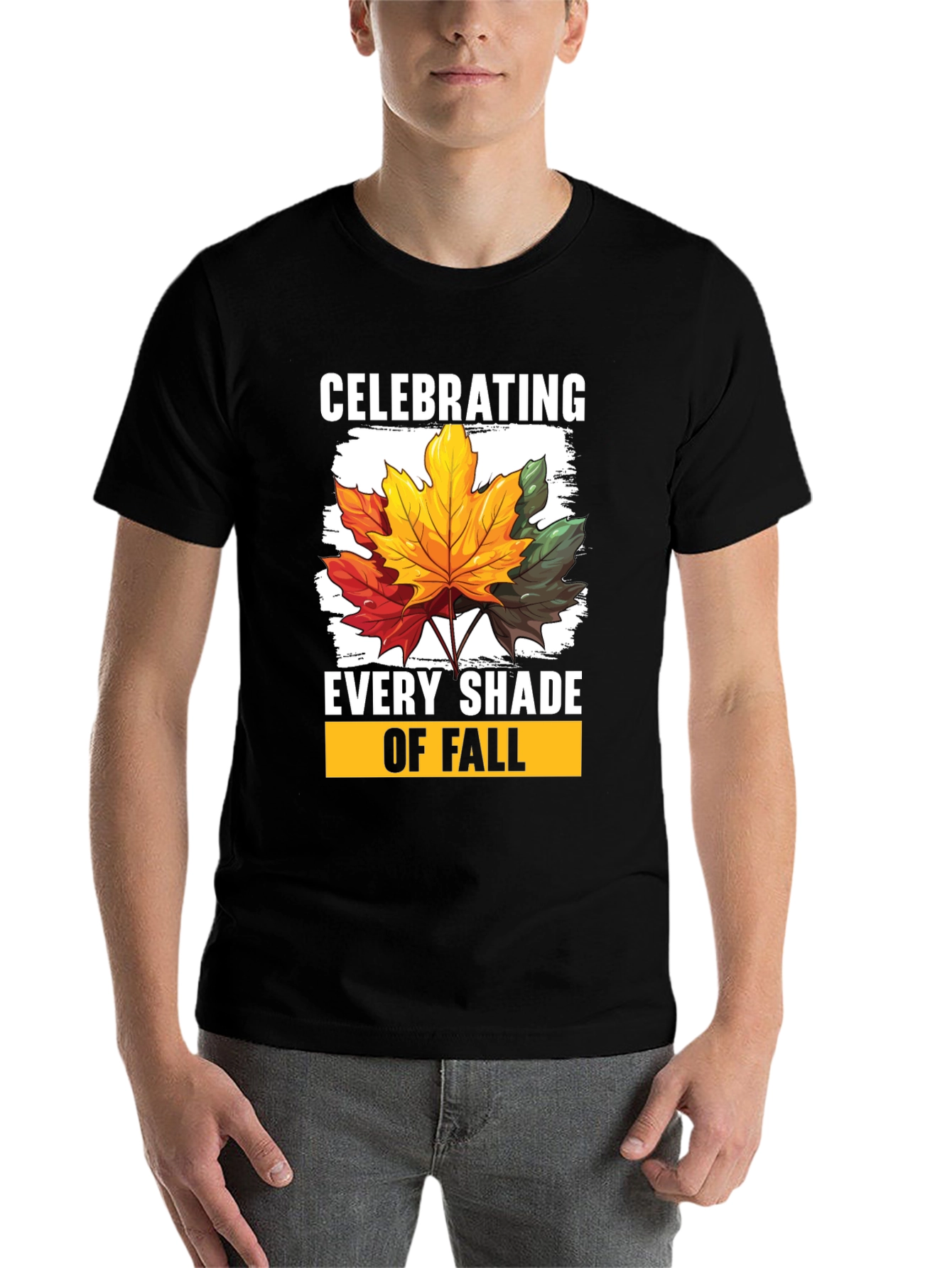 Black Fall Leaves T-Shirt - Celebrating Every Shade of Fall view 7