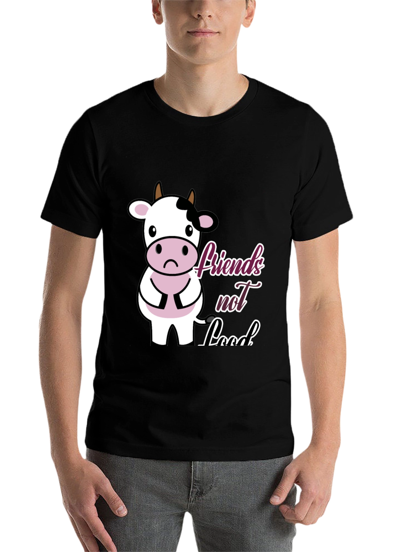 Black Vegan Cow T-Shirt - Friends Not Food view 7