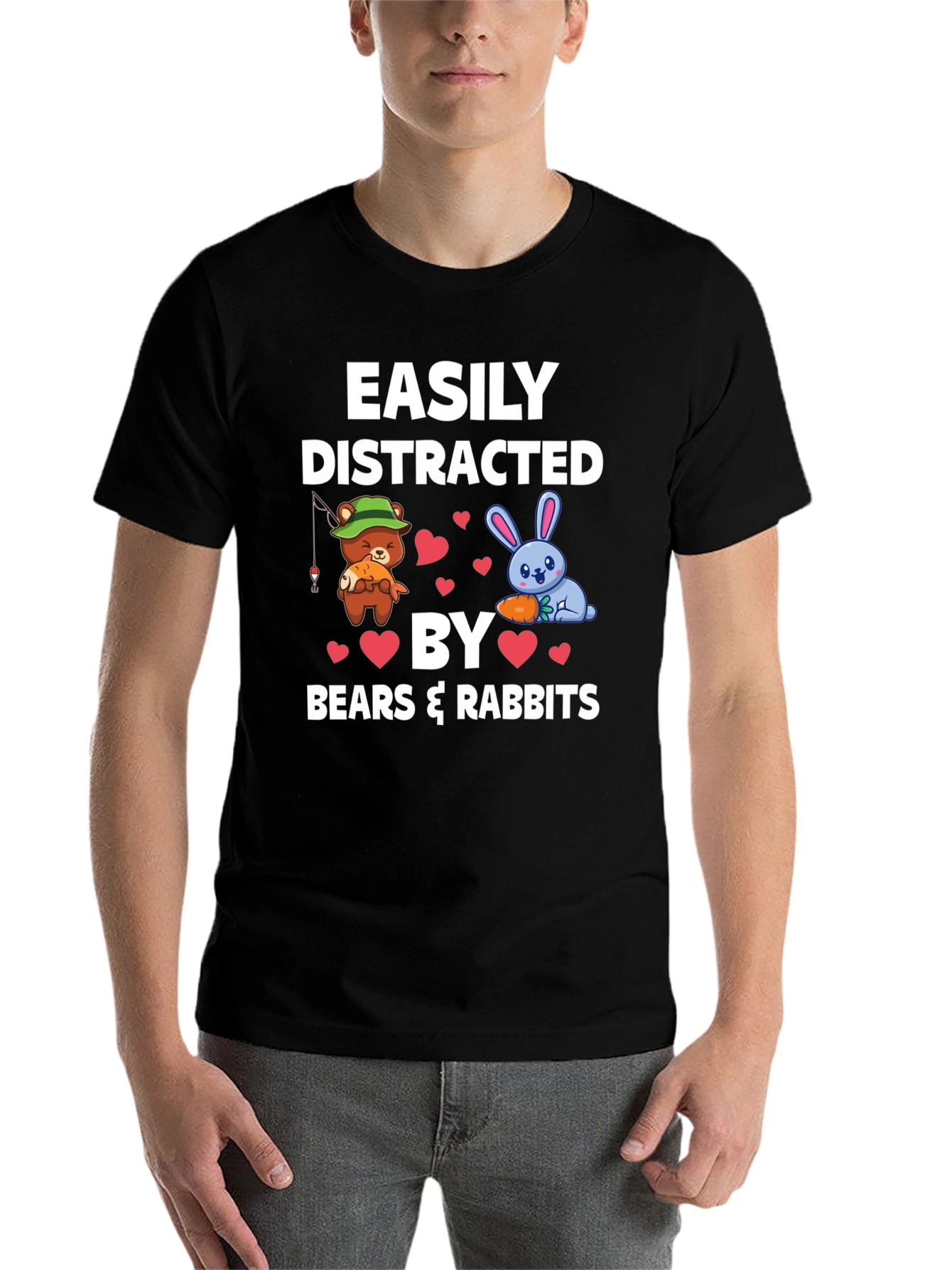 Black Easily Distracted by Bears & Rabbits T-Shirt view 7