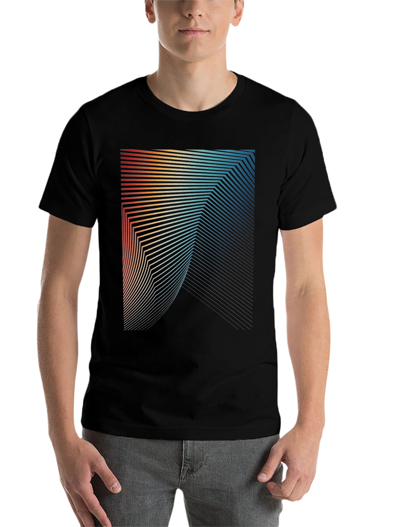 Black Retro Geometric Lines Graphic T-Shirt view 7