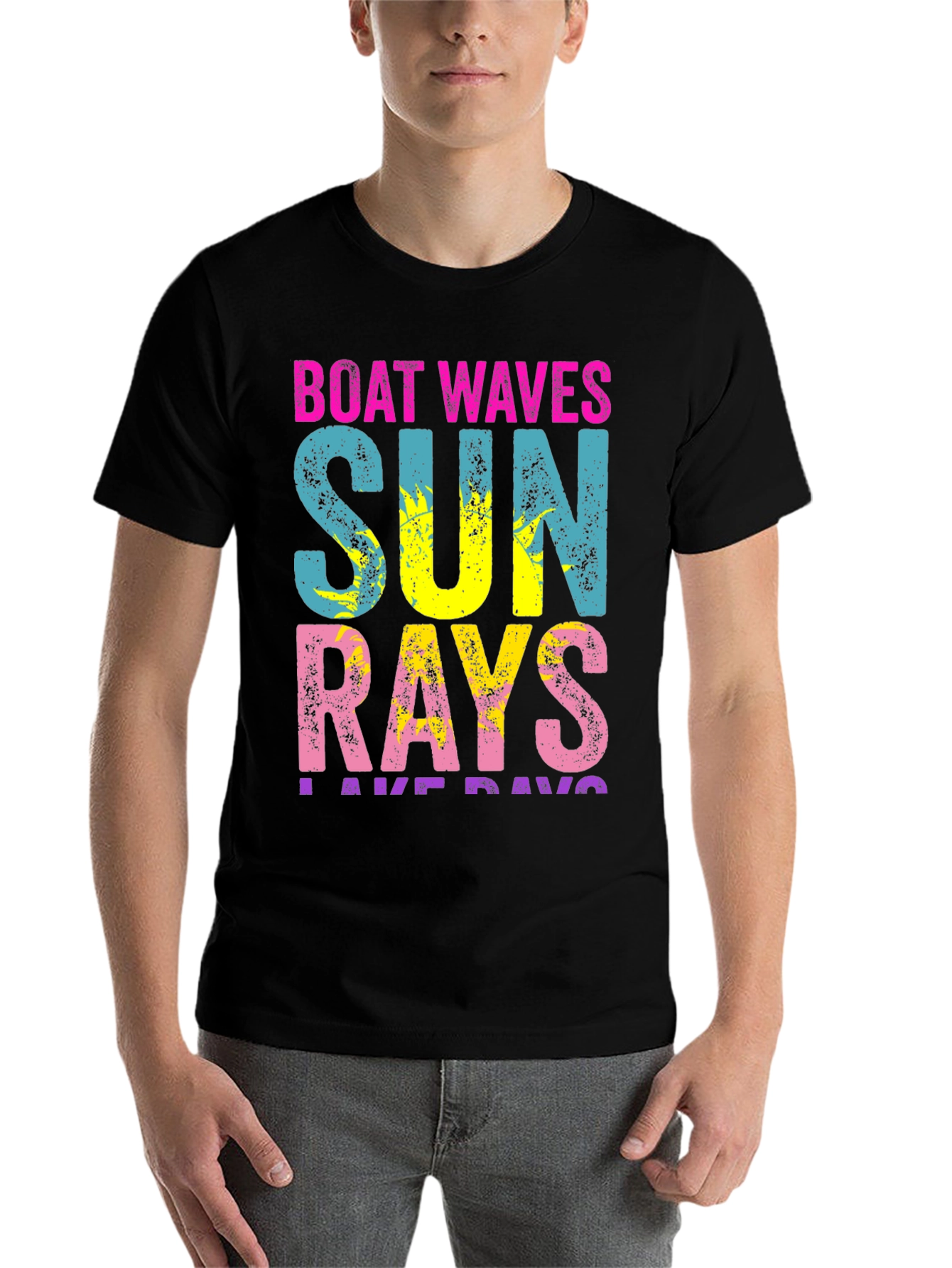 Black Boat Waves Sun Rays T-Shirt - Vibrant Summer Tee view 7