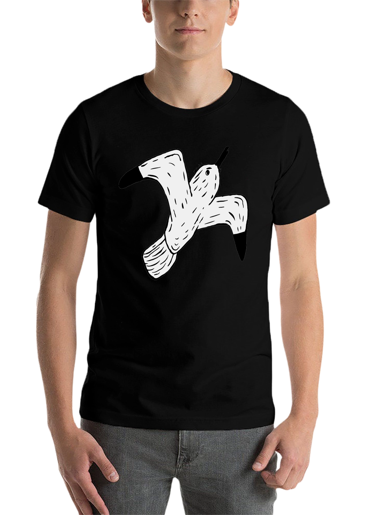 Black Black T-Shirt with White Flying Bird Graphic view 7