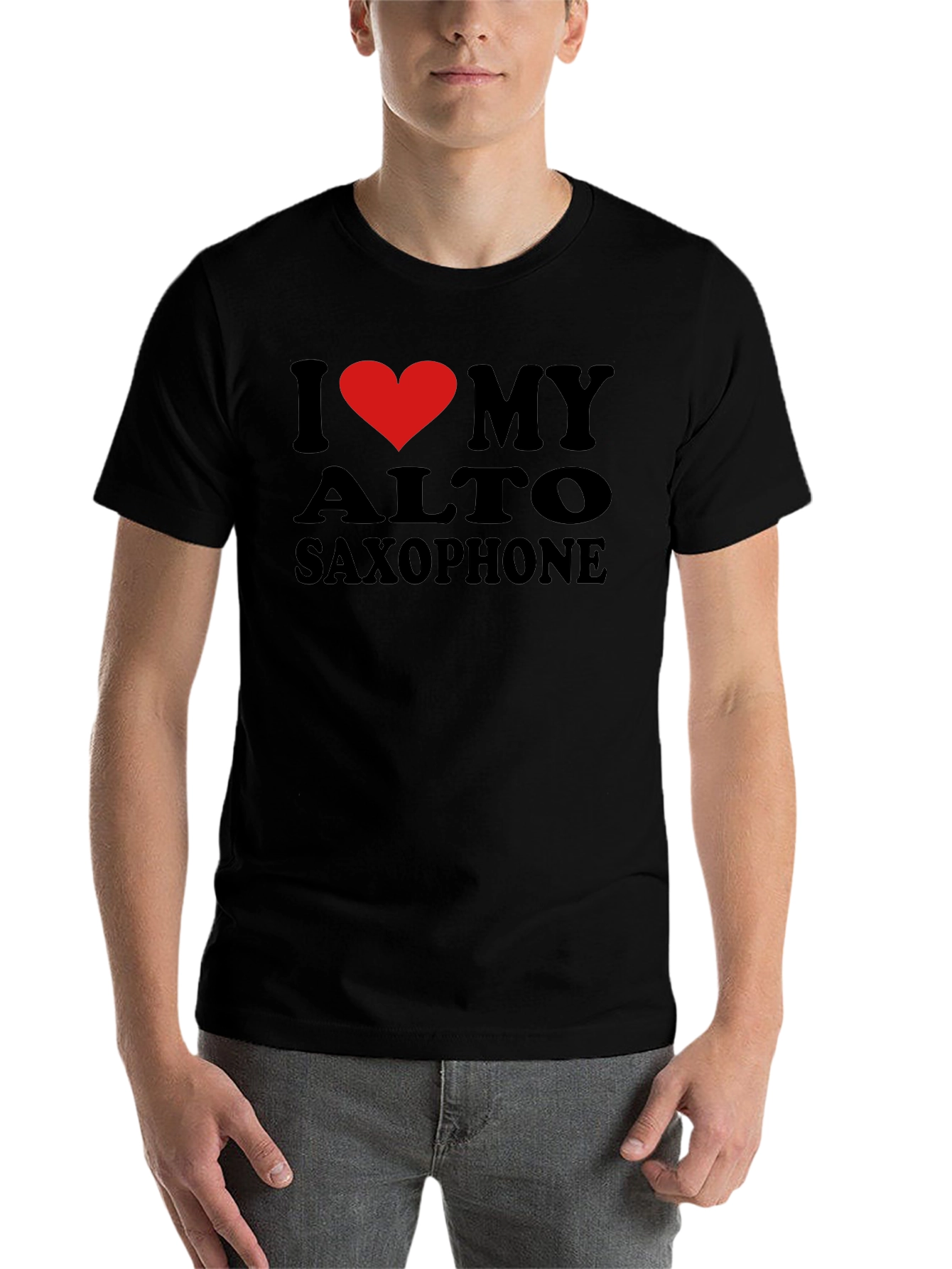 Black I Love My Alto Saxophone Black T-Shirt view 7