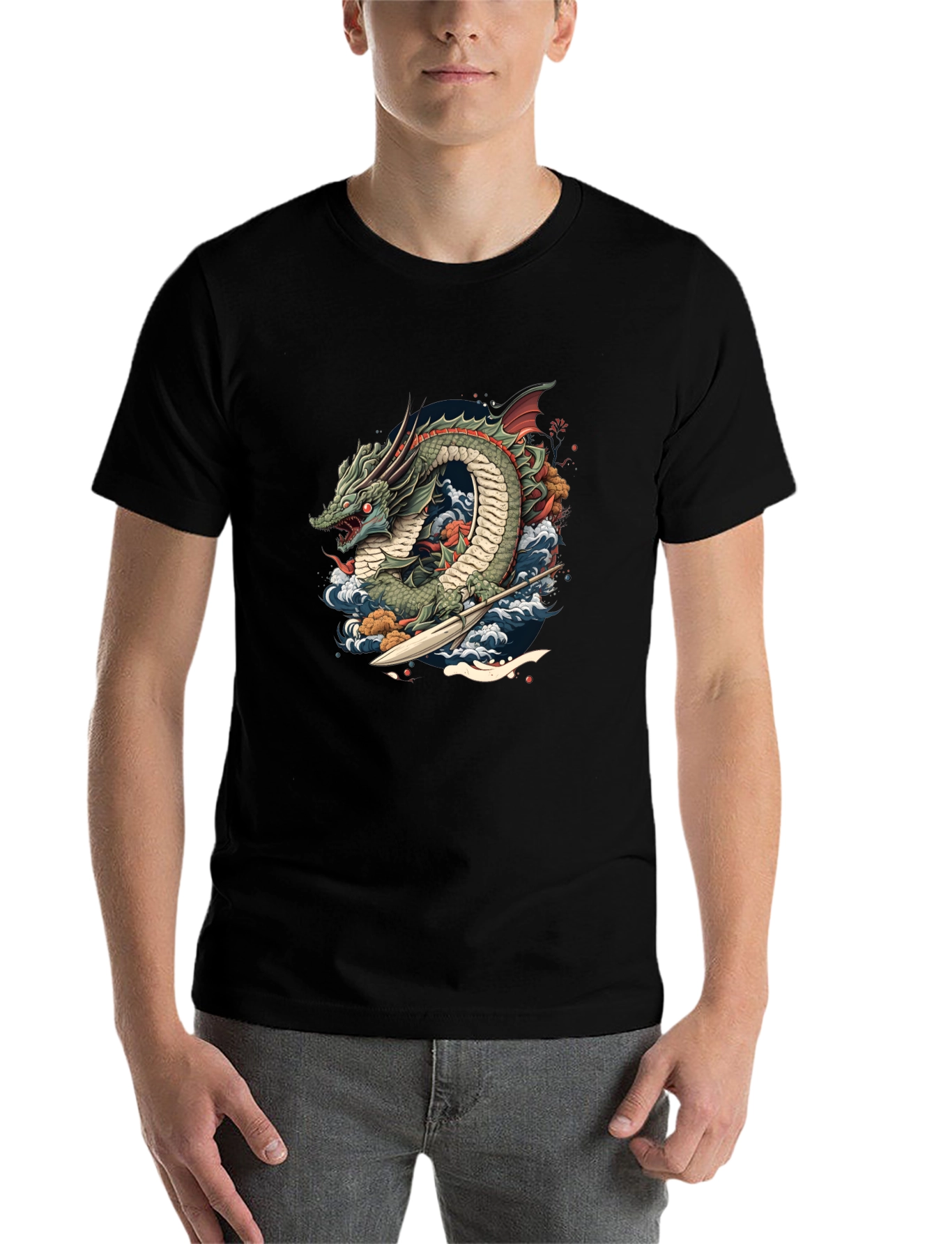 Black Dragon Wave T-Shirt - Unique Graphic Tee view 7