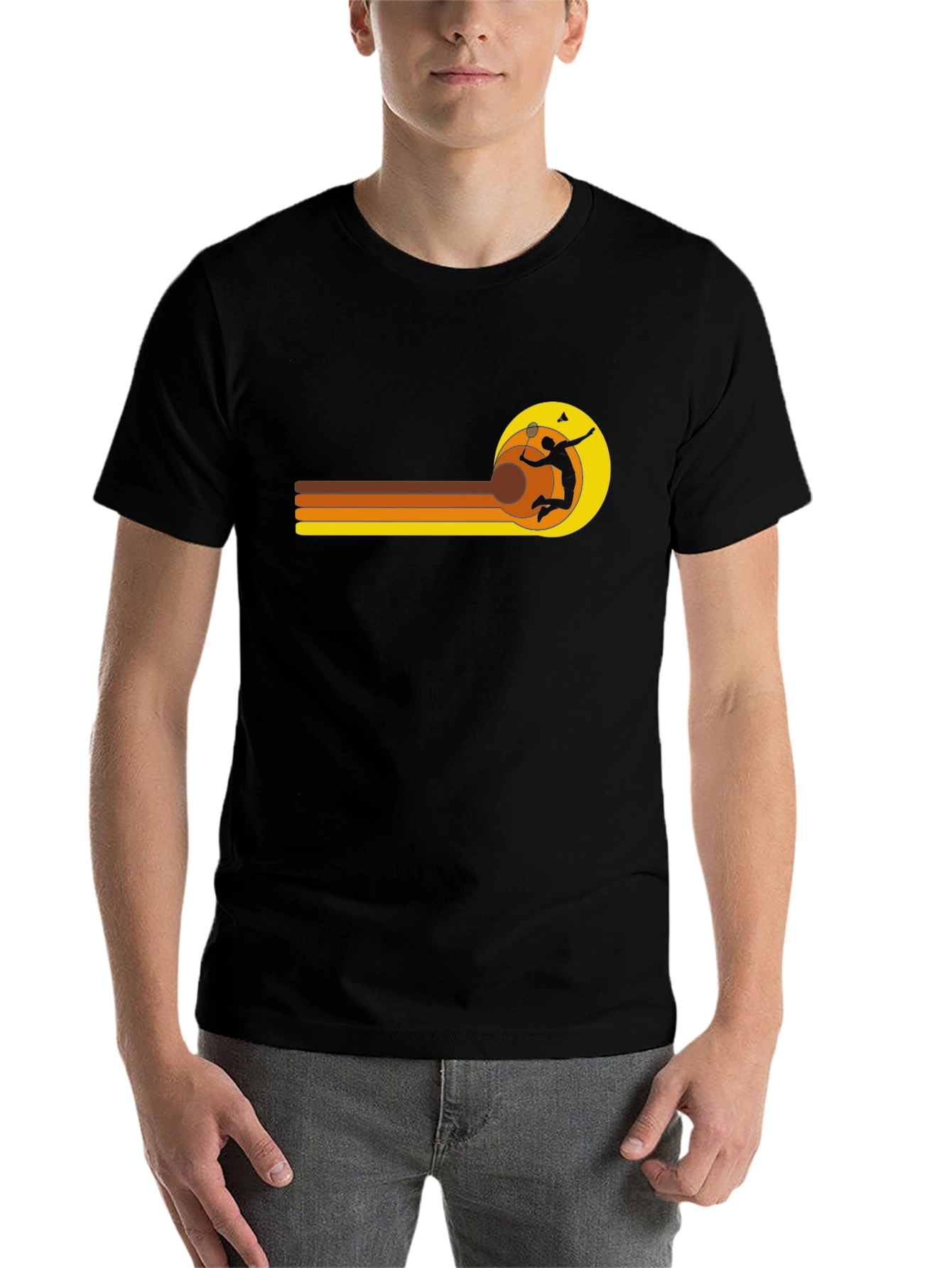 Black Retro Badminton Player Graphic Tee view 7