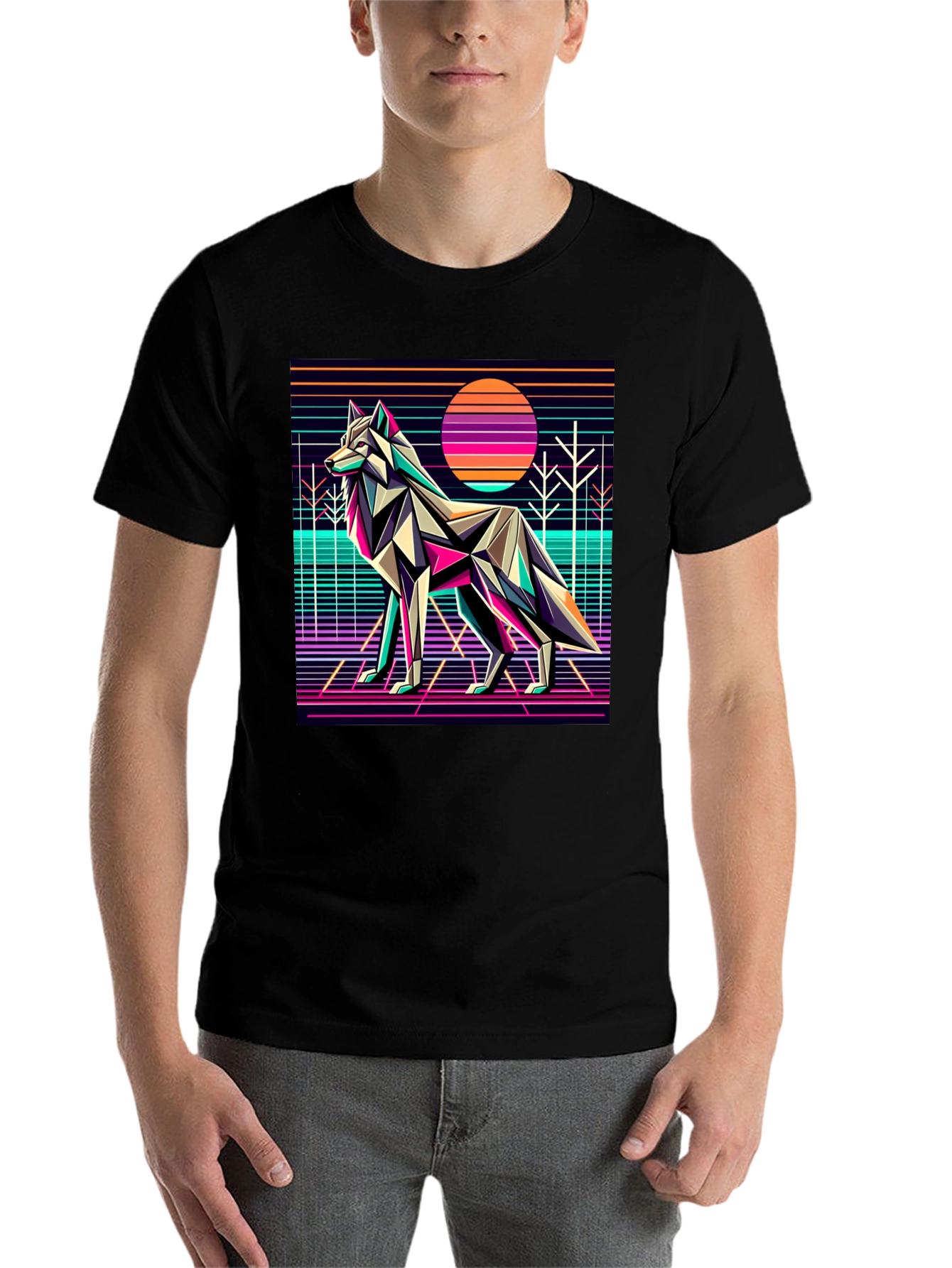 Black Retro Wolf Graphic Tee - 80s Style view 7