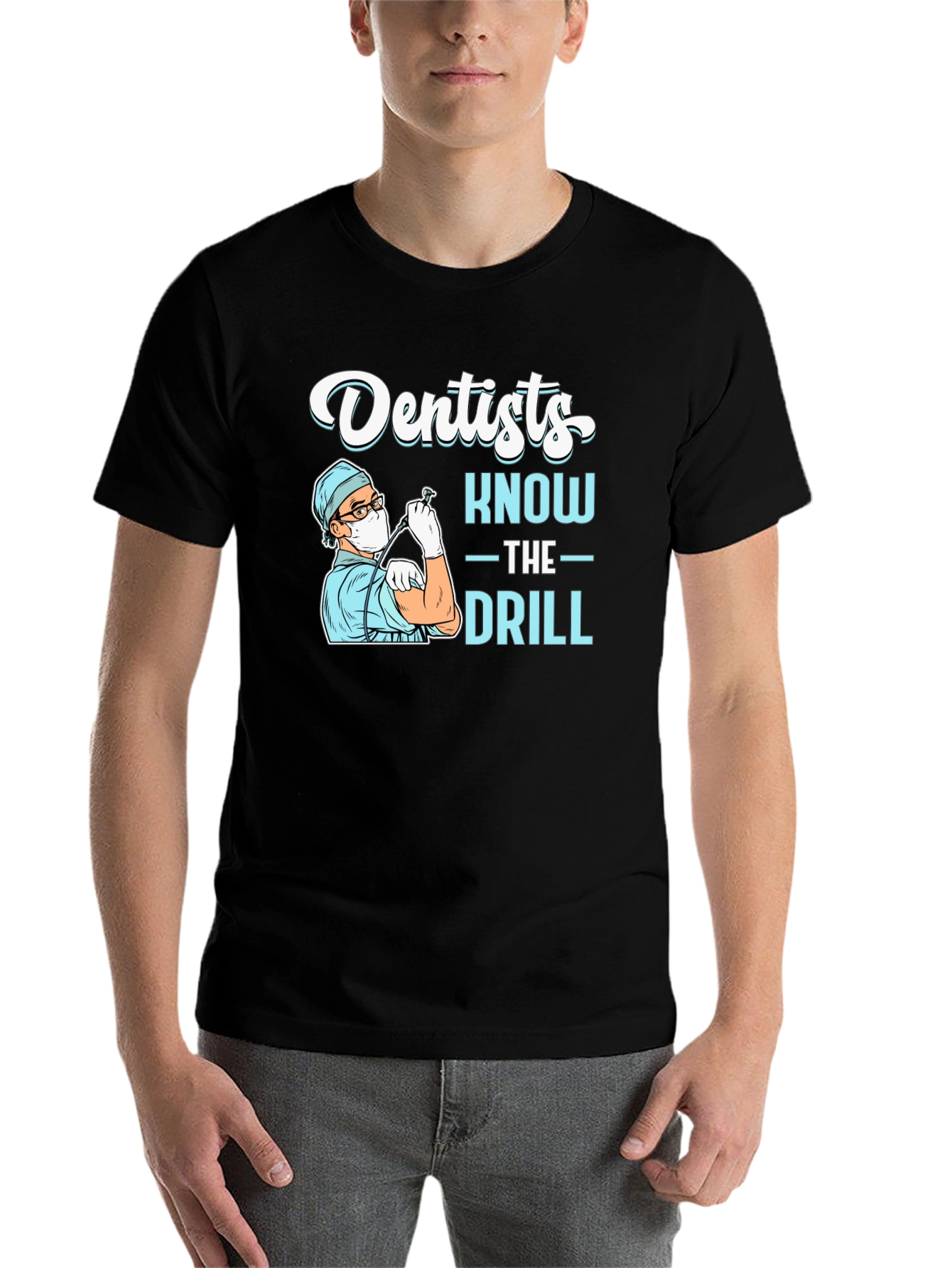 Black Dentist 'Know The Drill' Black T-Shirt view 7