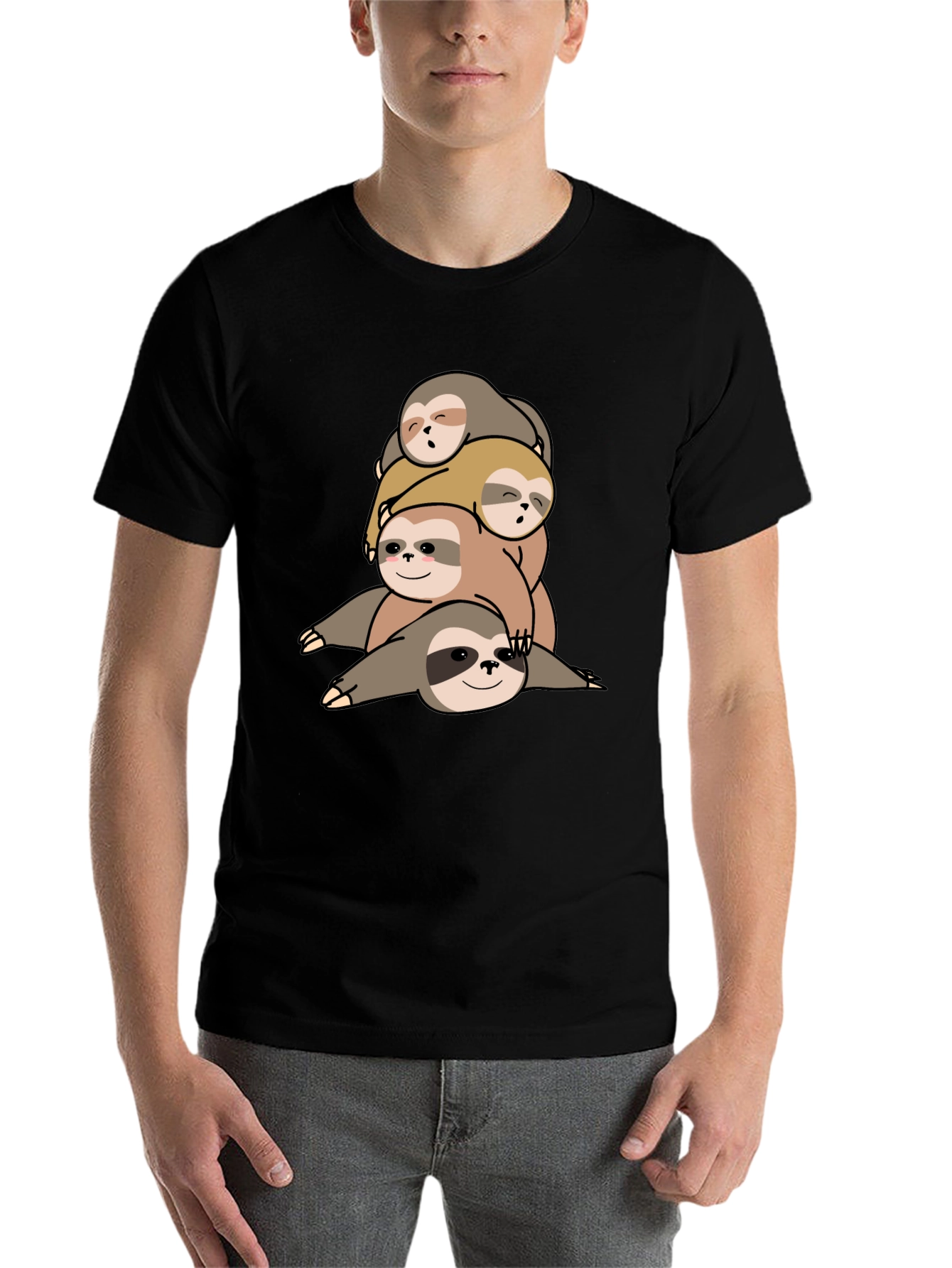 Black Stacked Sloth Graphic Tee - Comfy Men's T-Shirt view 7