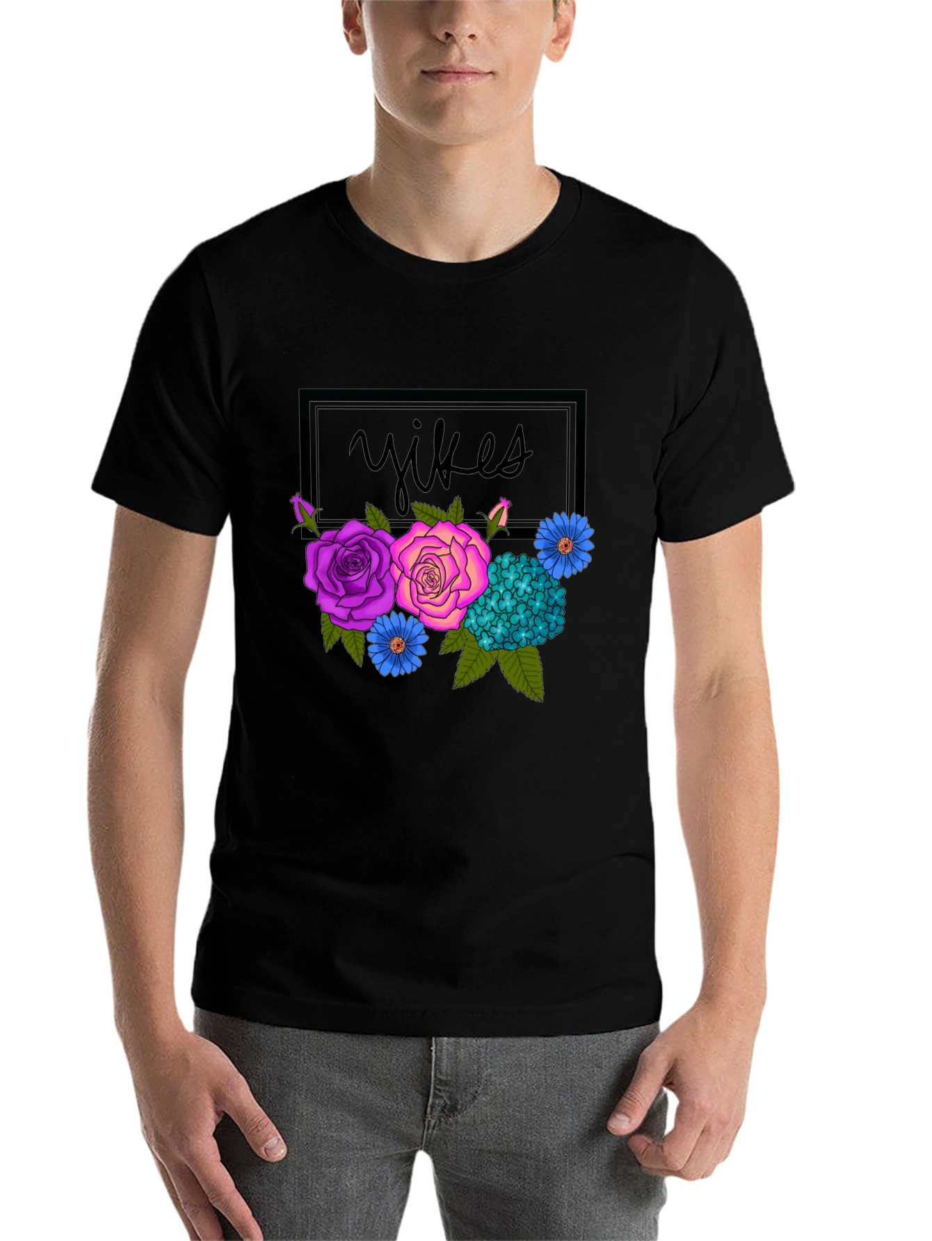 Black Floral Yikes Graphic Tee - Trendy & Unique! view 7