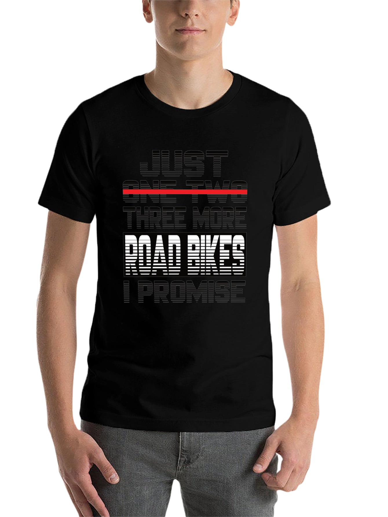 Black Funny Road Bike T-Shirt - "Just One Two Three More..." view 7