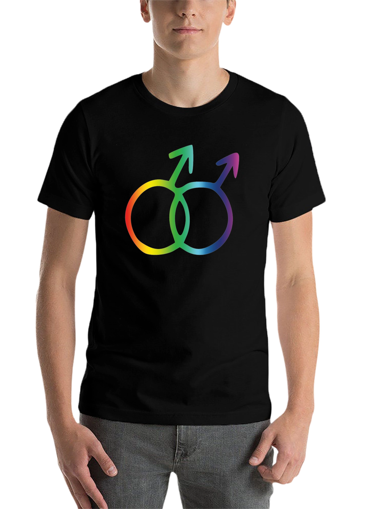 Black Rainbow Gay Pride Interlocking Mars Symbol Black T-Shirt view 7