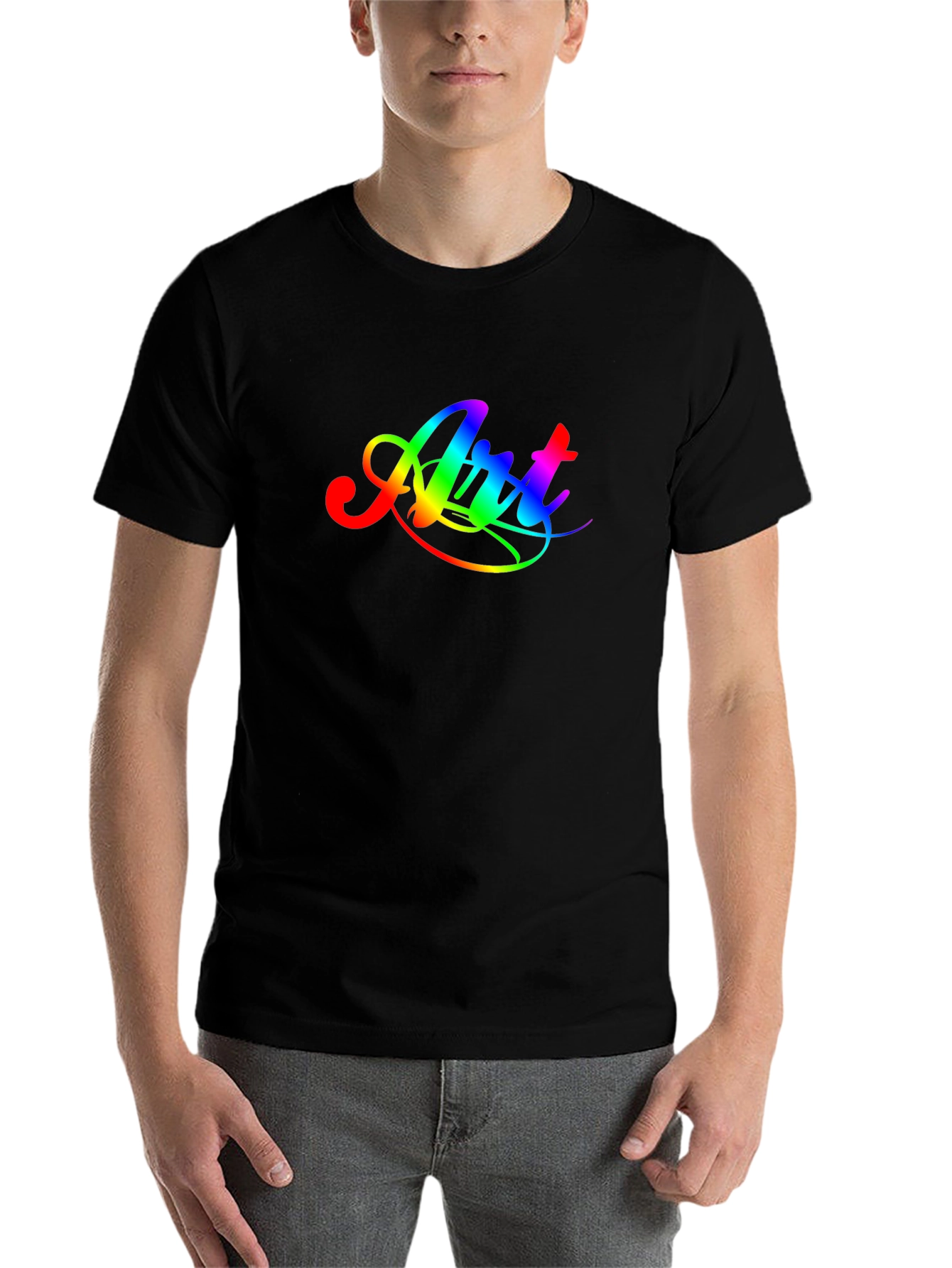 Black Rainbow Art Graphic Tee - Men's Black T-Shirt view 7