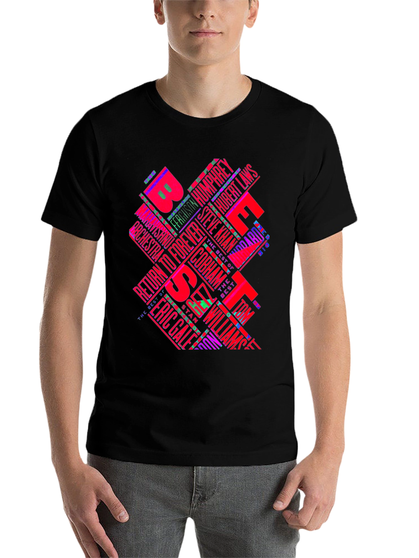Black Retro 80s Fusion Music T-Shirt view 7