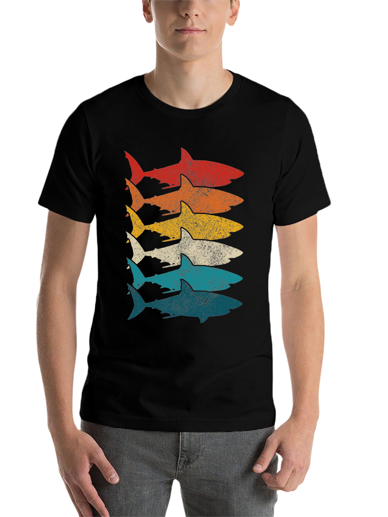 Black Retro Shark Stack Graphic Tee view 7