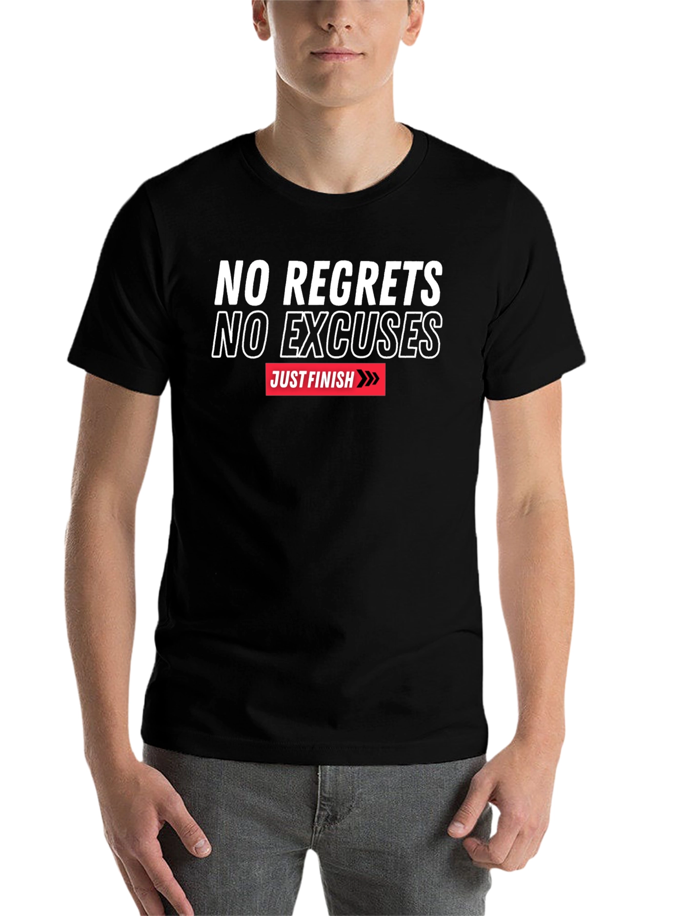 Black Motivational T-Shirt - No Regrets No Excuses view 7