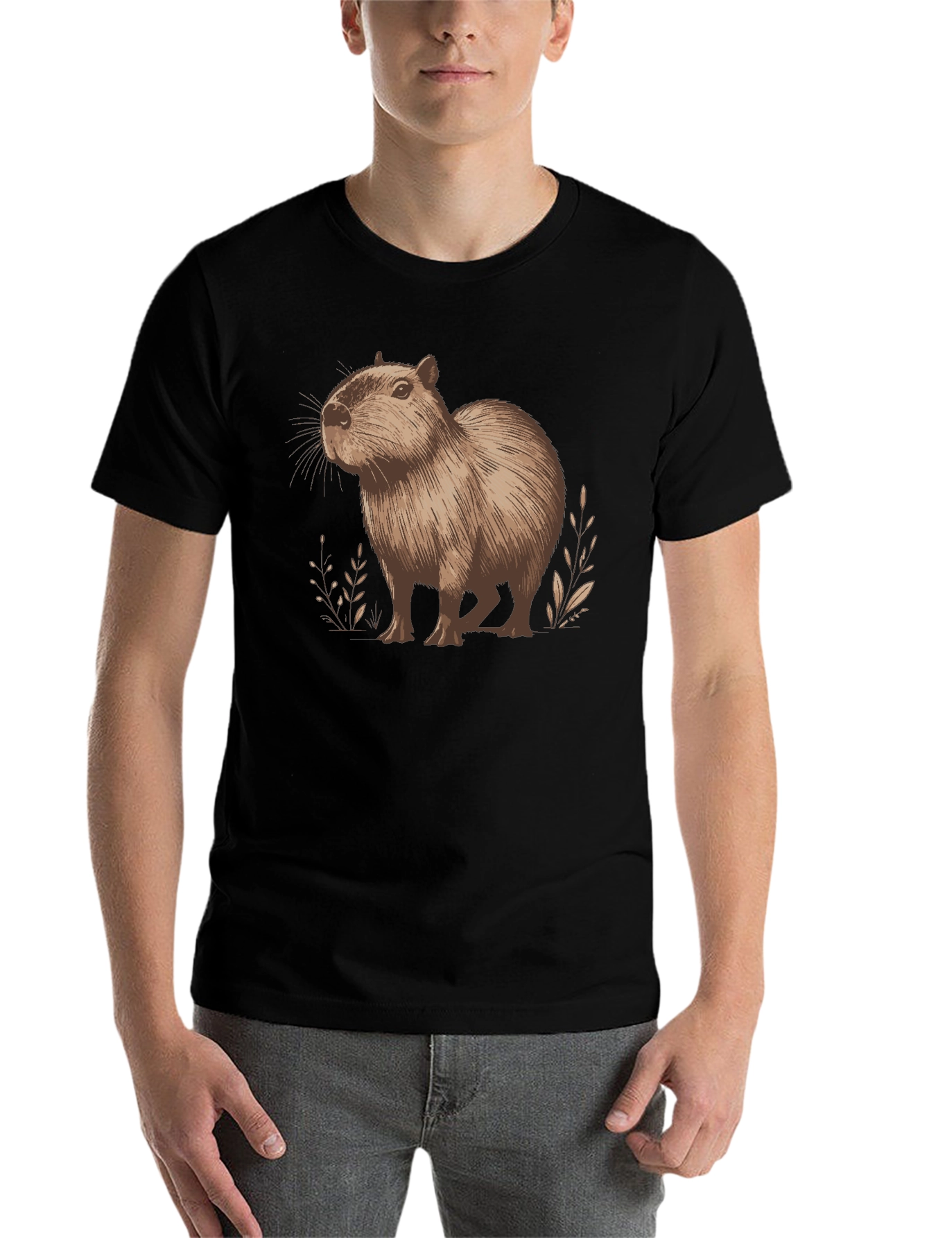 Black Capybara Graphic Tee - Unisex Cotton Shirt view 7
