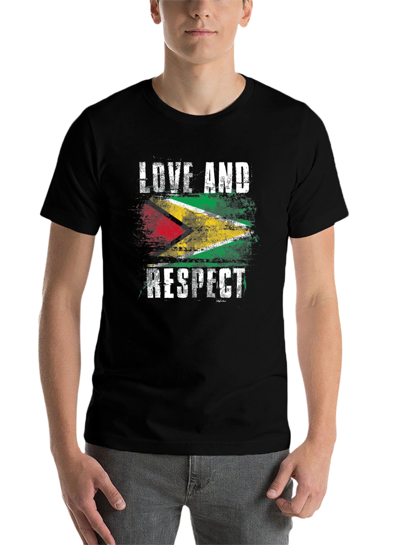 Black Guyana Flag Love and Respect Graphic Tee view 7