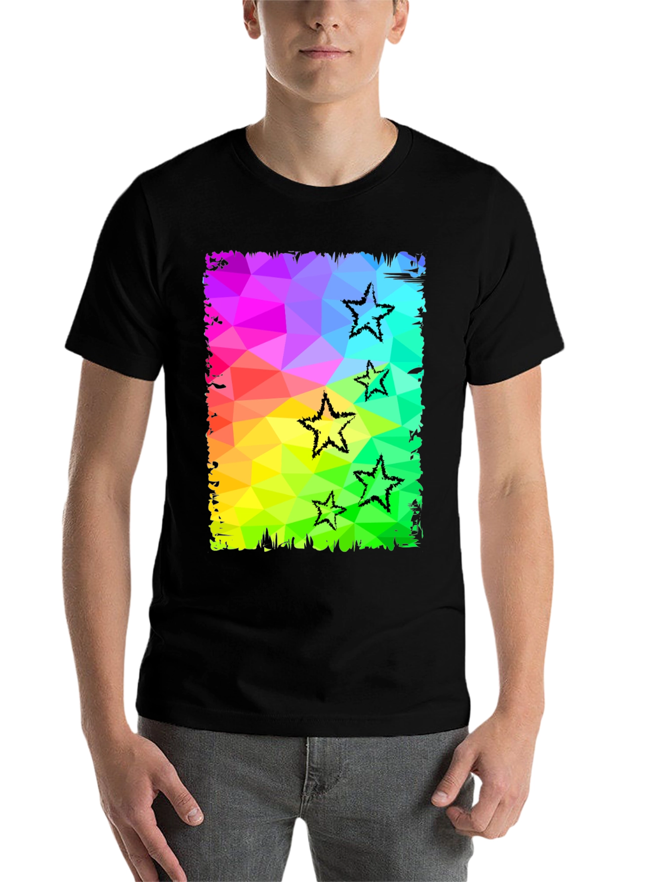 Black Geometric Star Print Black T-Shirt view 7