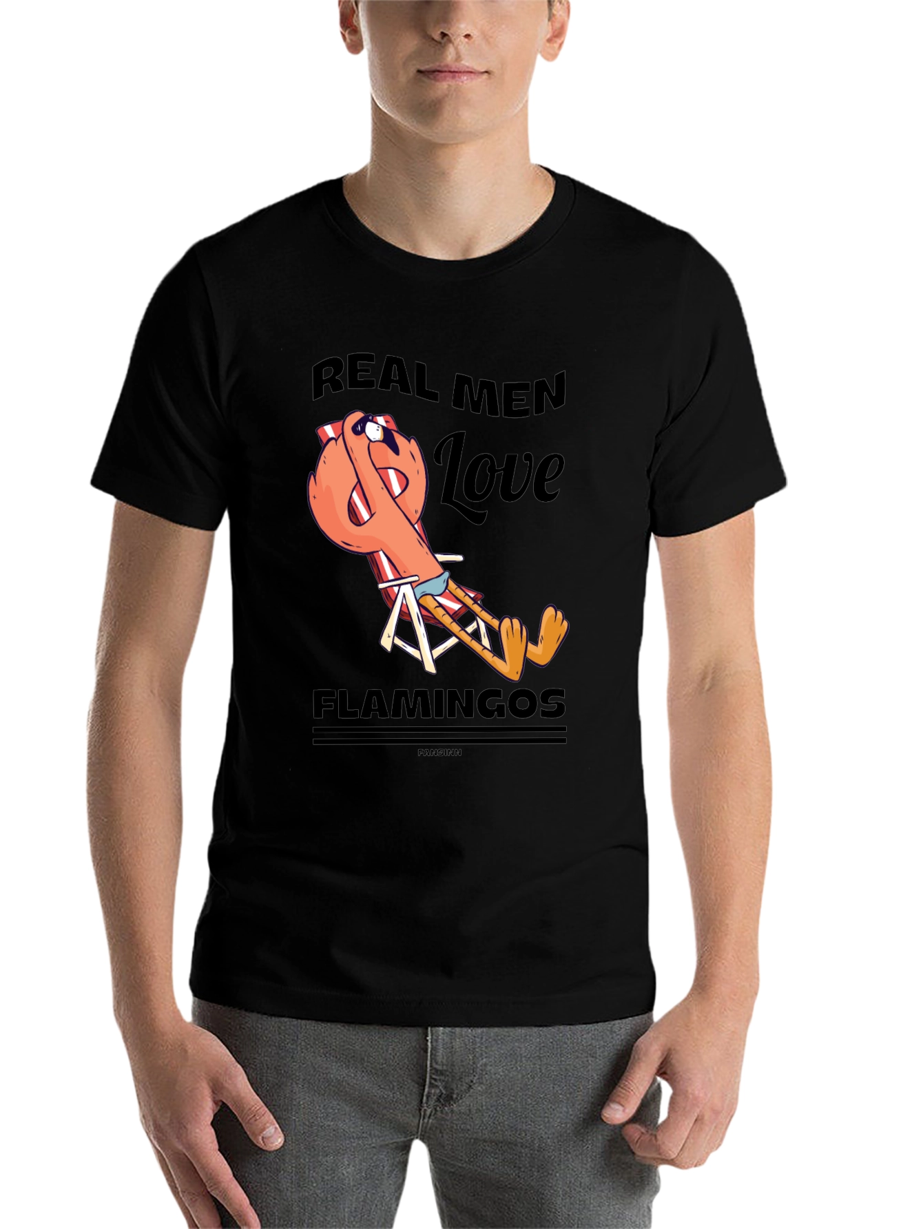 Black Real Men Love Flamingos T-Shirt view 7