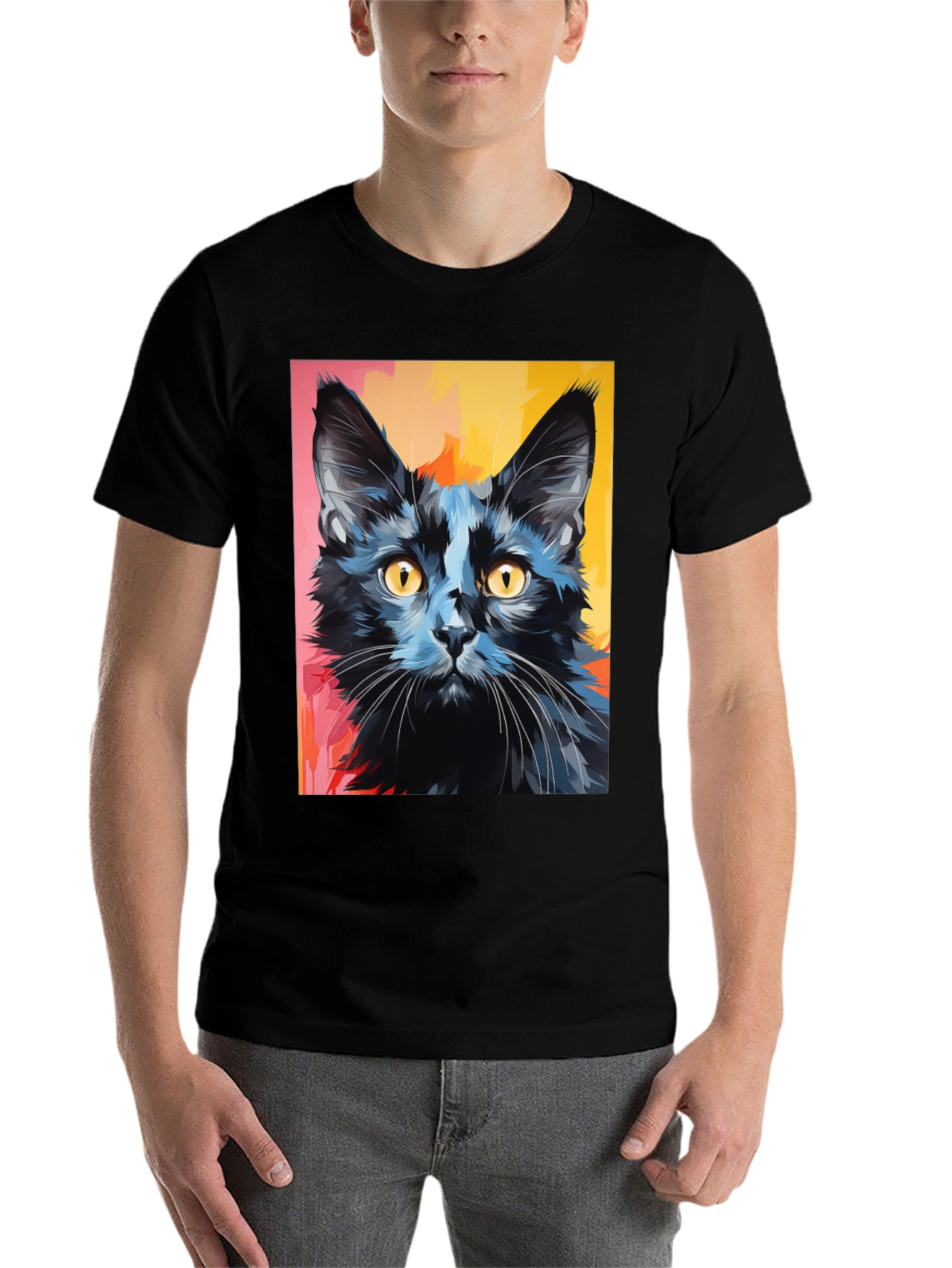 Black Black Cat Graphic Tee - Stylish Men's T-Shirt view 7