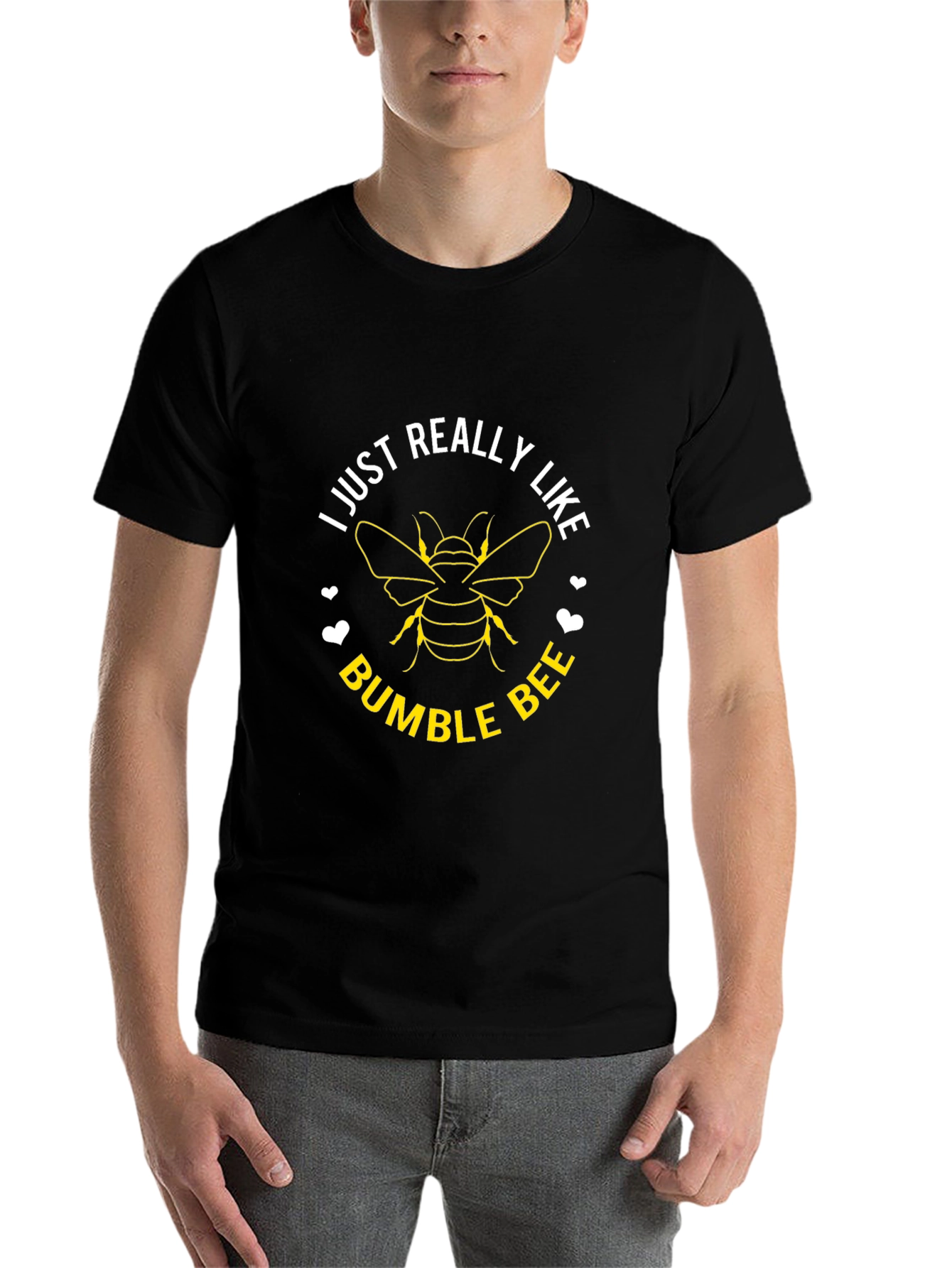 Black Bumble Bee Graphic Tee - I Just Really Like Bumble Bees T-Shirt view 7