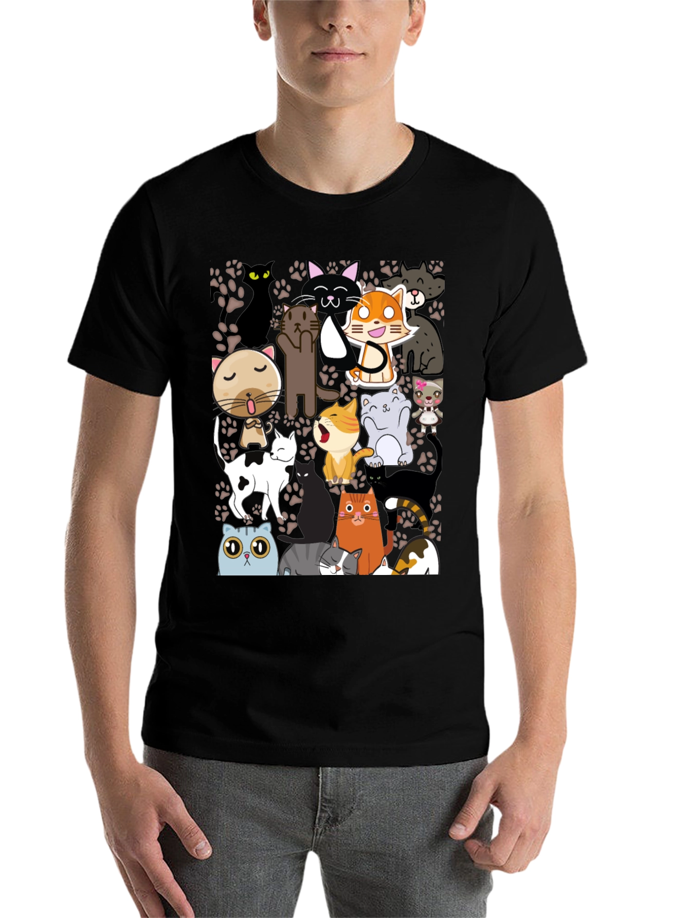 Black Cartoon Cats Graphic T-Shirt view 7