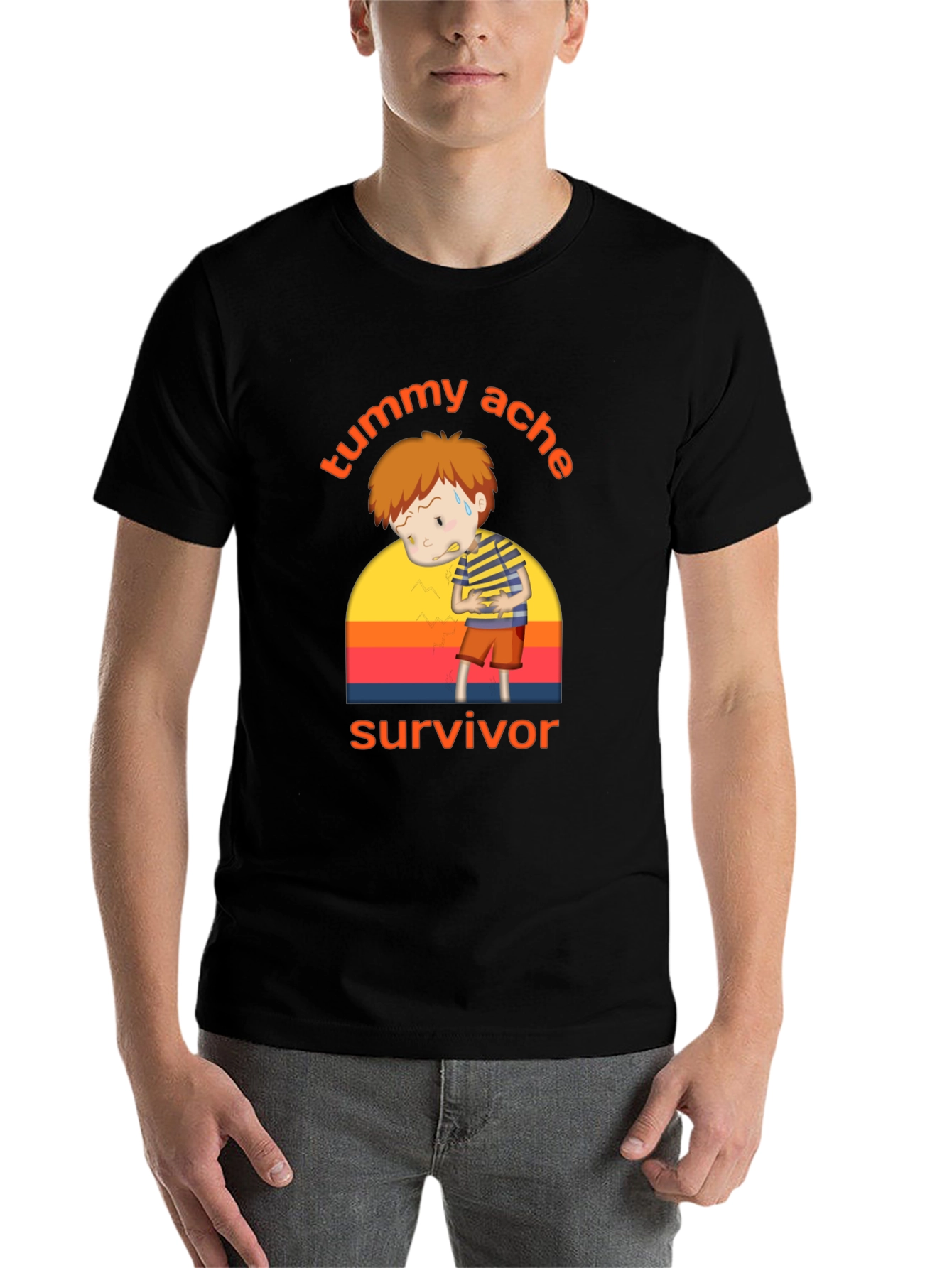 Black Tummy Ache Survivor T-Shirt - Funny Cartoon Design view 7