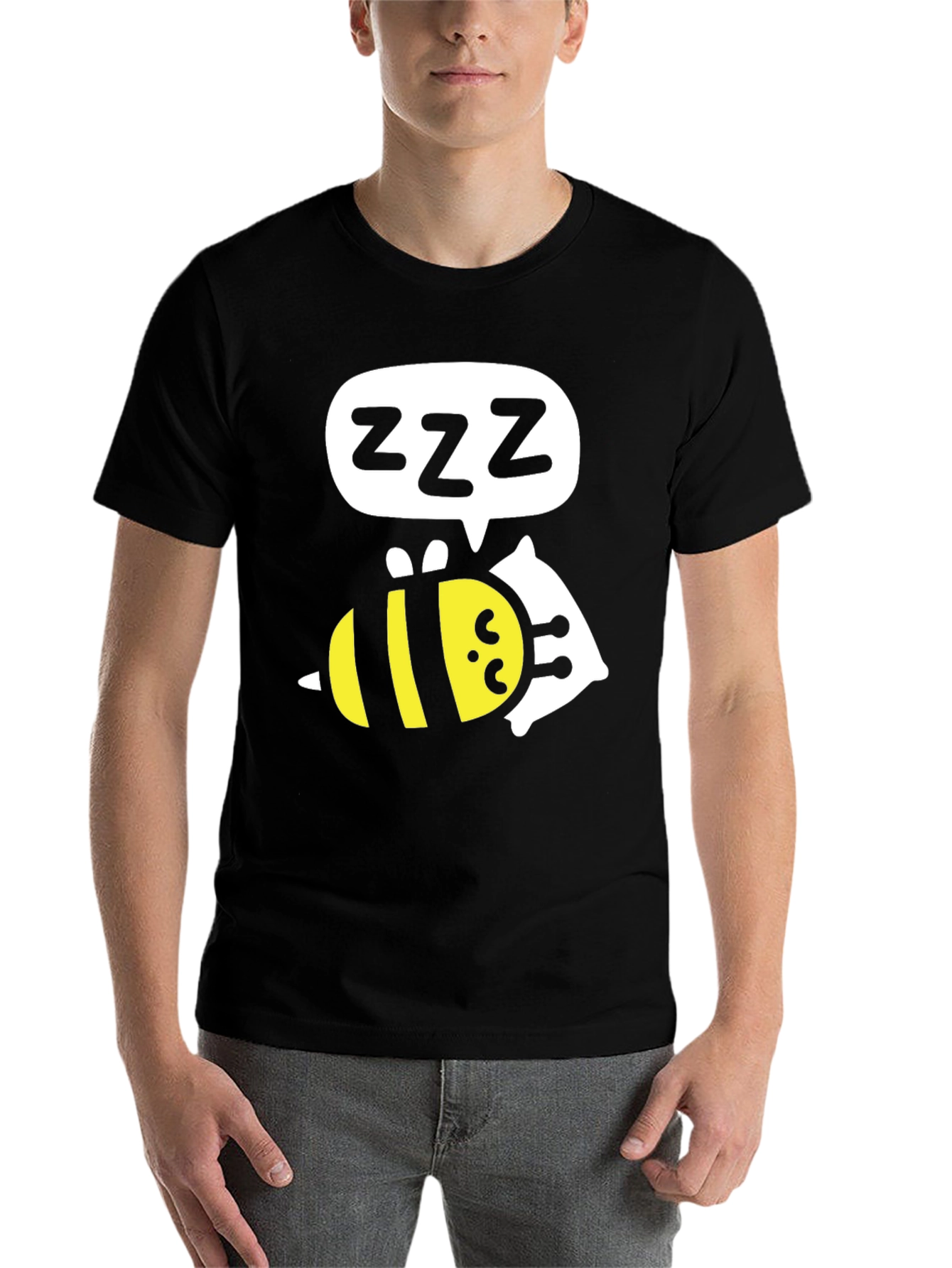 Black Sleeping Bee T-Shirt - Funny Cartoon Graphic Tee view 7
