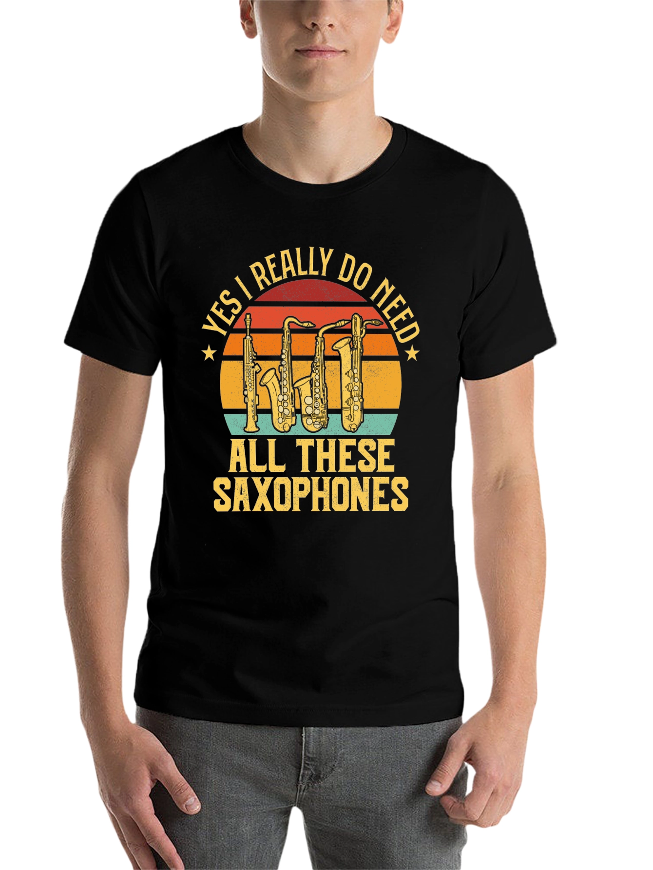 Black Saxophone Lover T-Shirt - Yes I Really Do Need Saxophones view 7