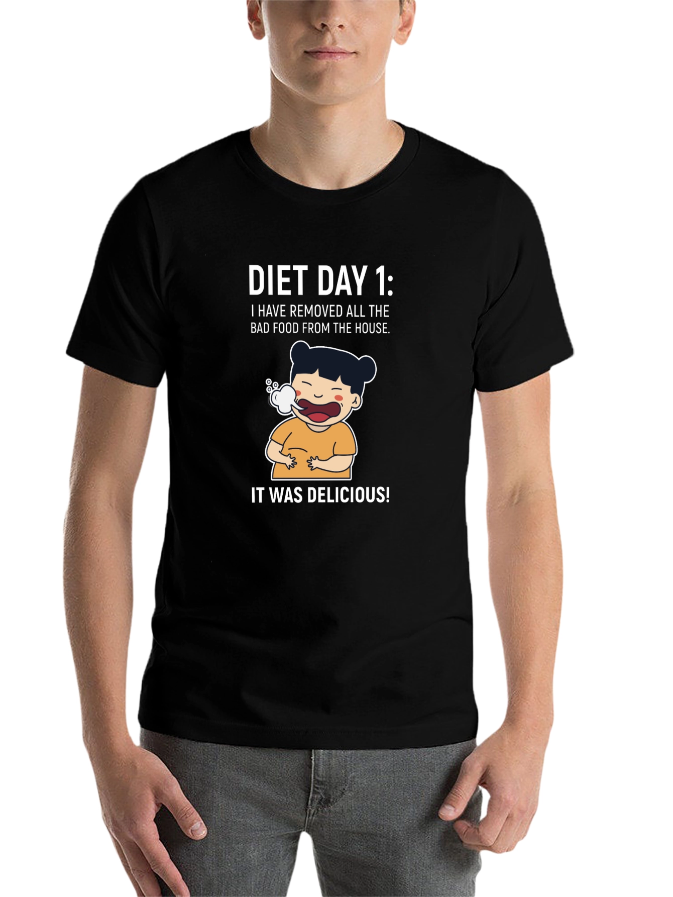 Black Diet Day 1 Funny Graphic Tee Shirt view 7