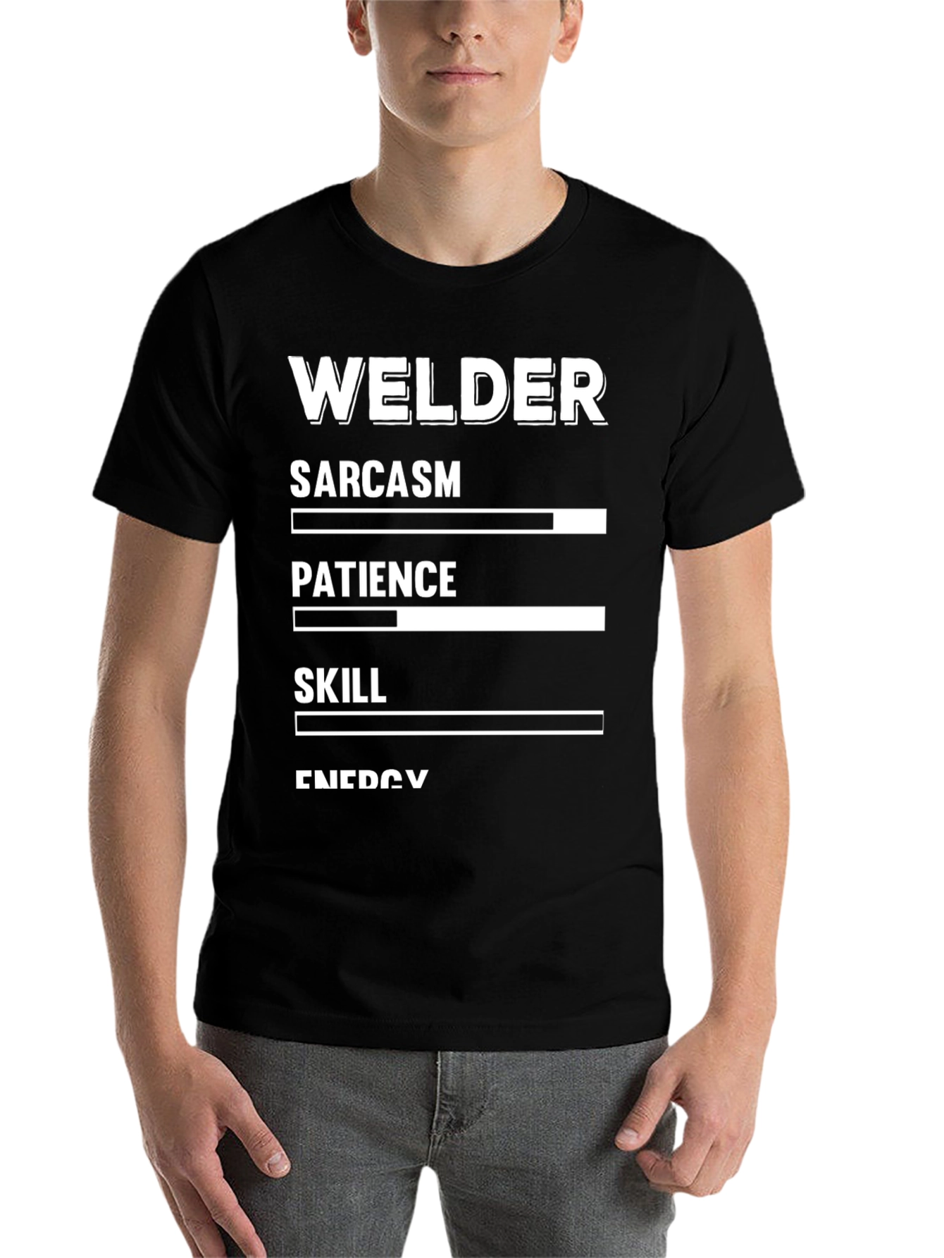 Black Welder Sarcasm Patience Skill Black Graphic T-Shirt view 7