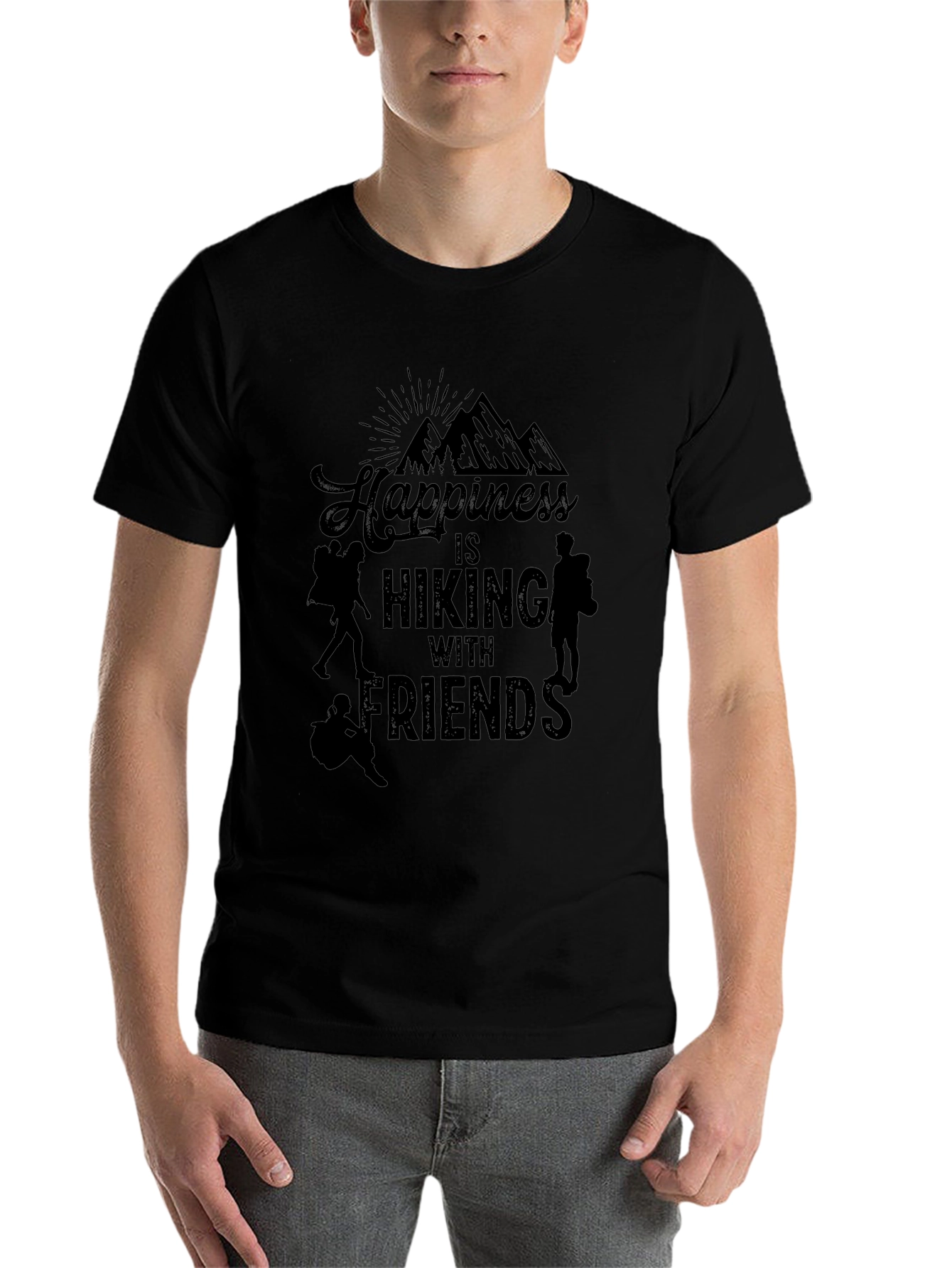 Black Happiness is Hiking With Friends Black T-Shirt view 7