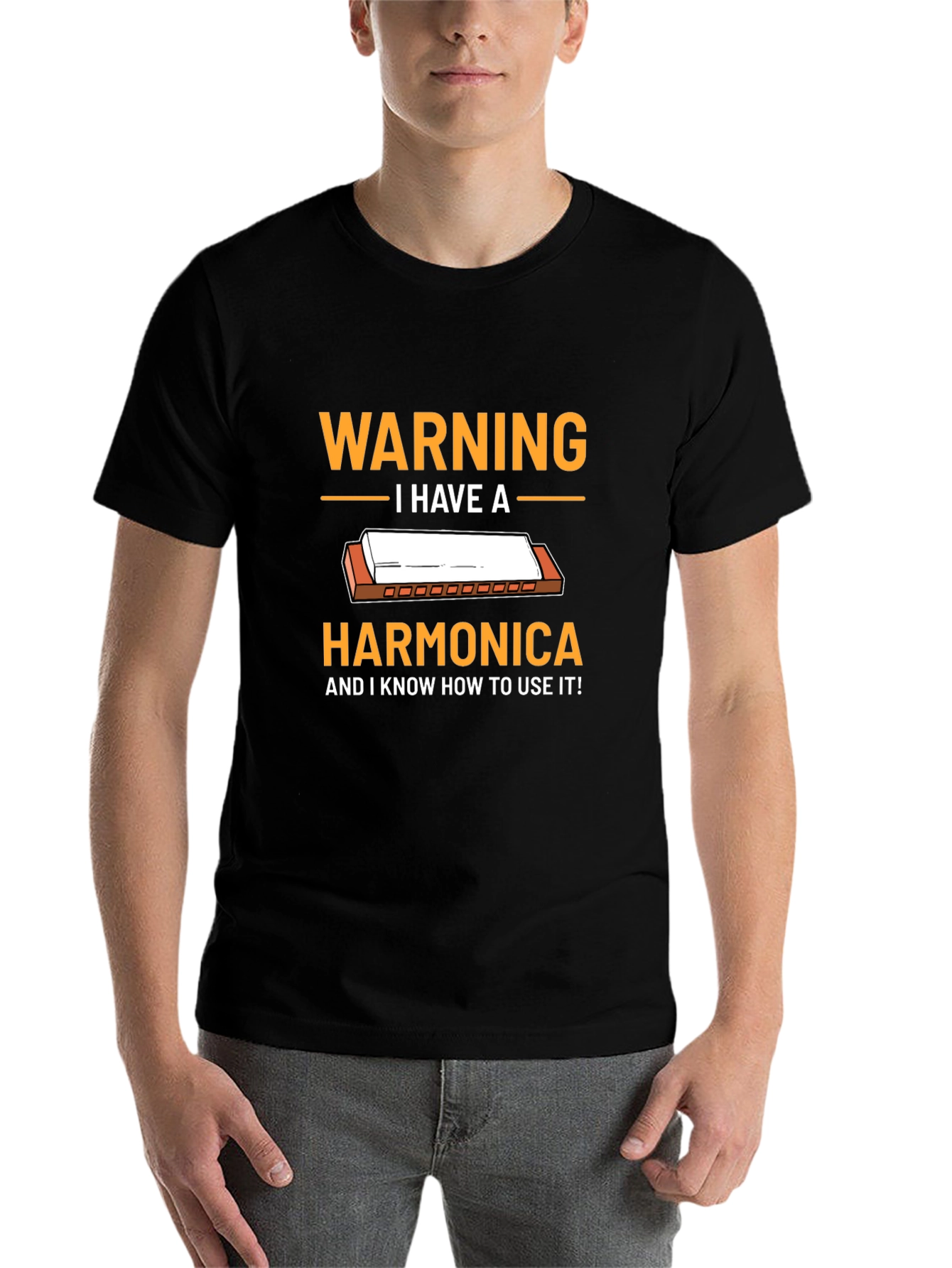 Black Warning: I Have a Harmonica T-Shirt - Musician Tee view 7
