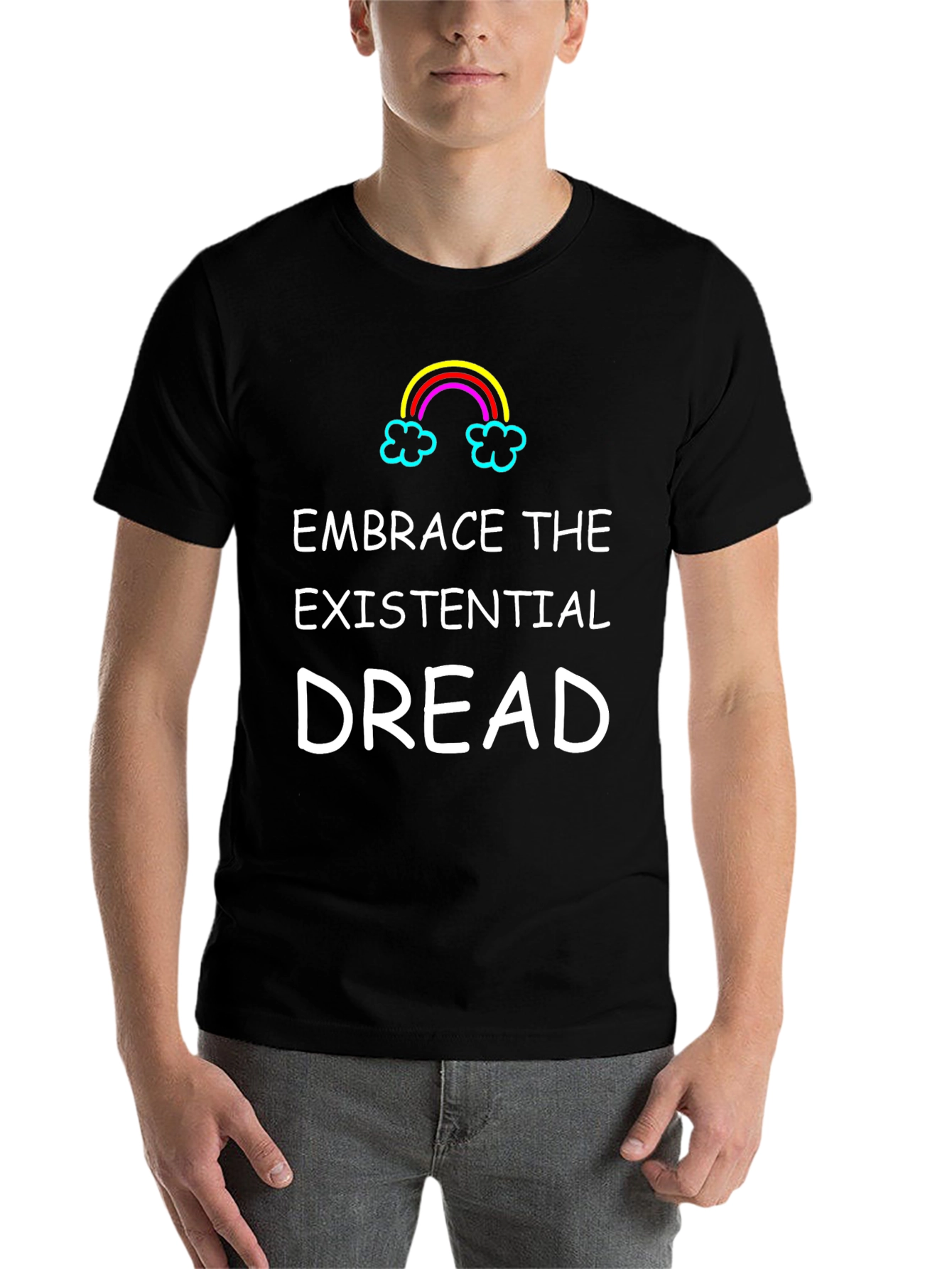 Black Embrace Existential Dread Black Graphic T-Shirt view 7
