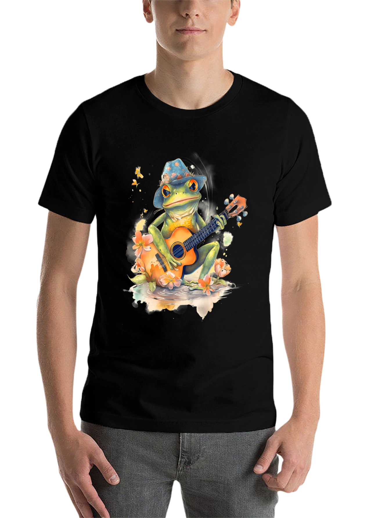 Black Frog Guitarist Graphic Tee - Musical Amphibian Style view 7
