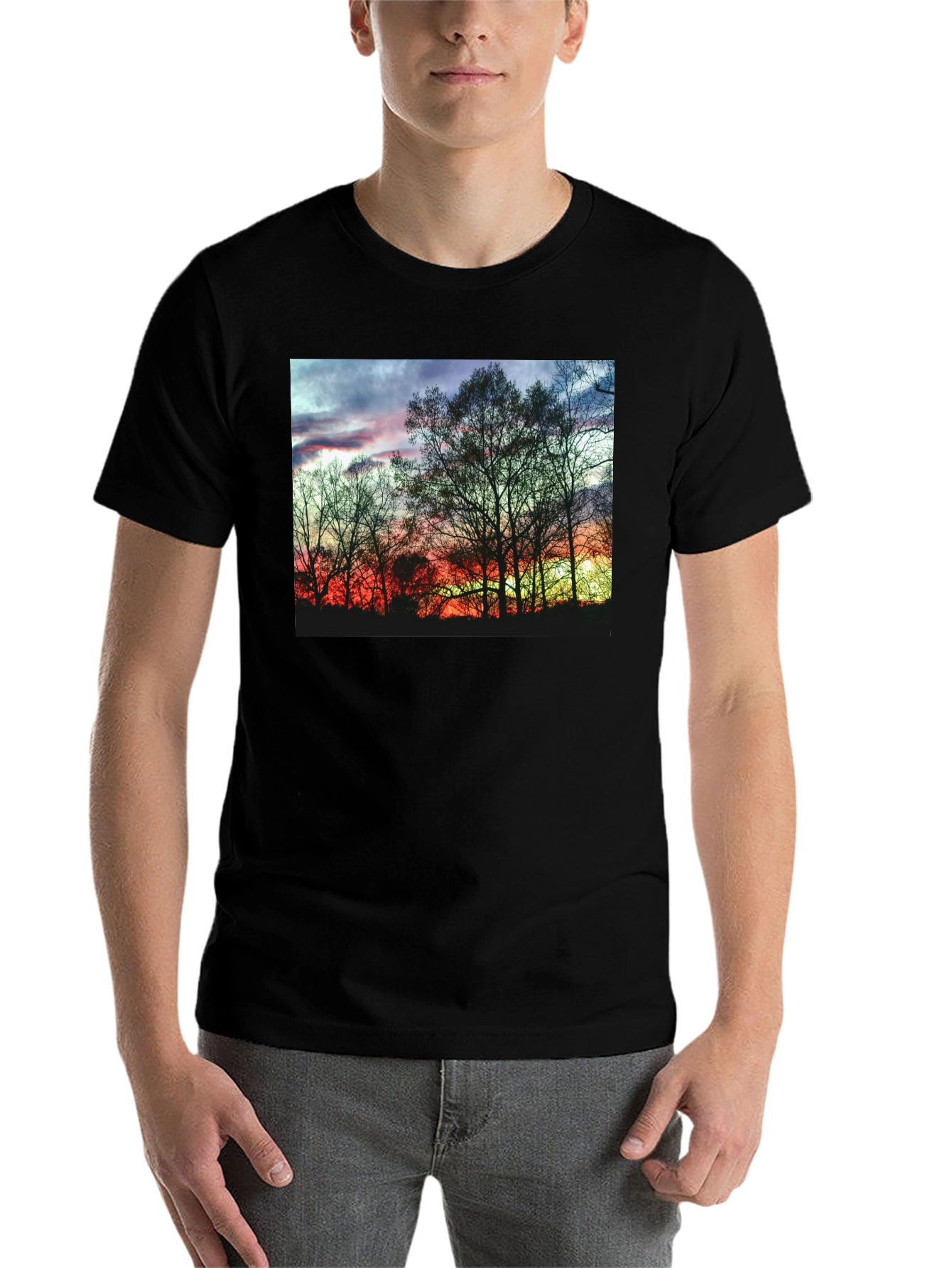 Black Sunset Trees Graphic Black T-Shirt view 7