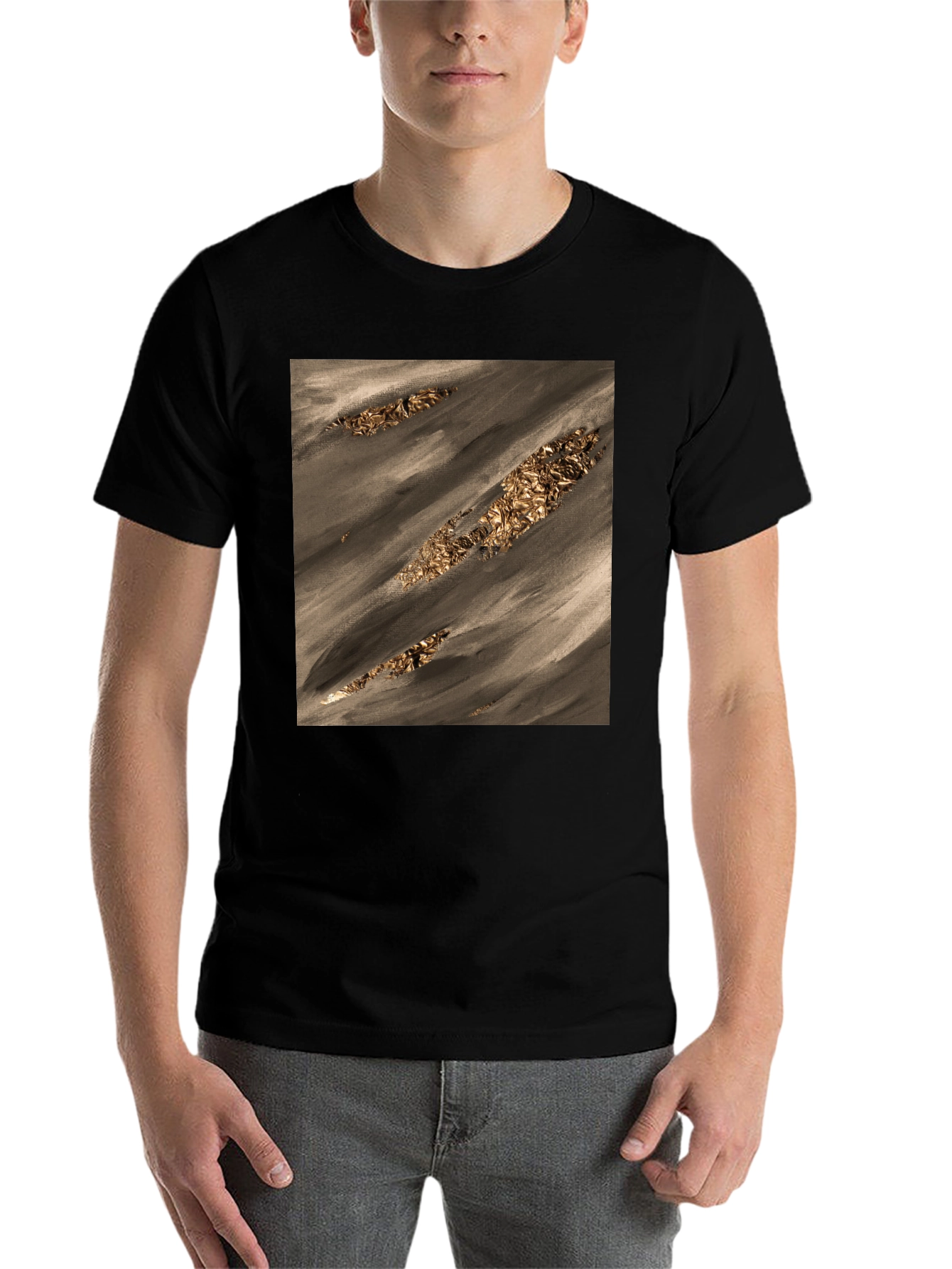 Black Abstract Gold Foil Art Black T-Shirt view 7